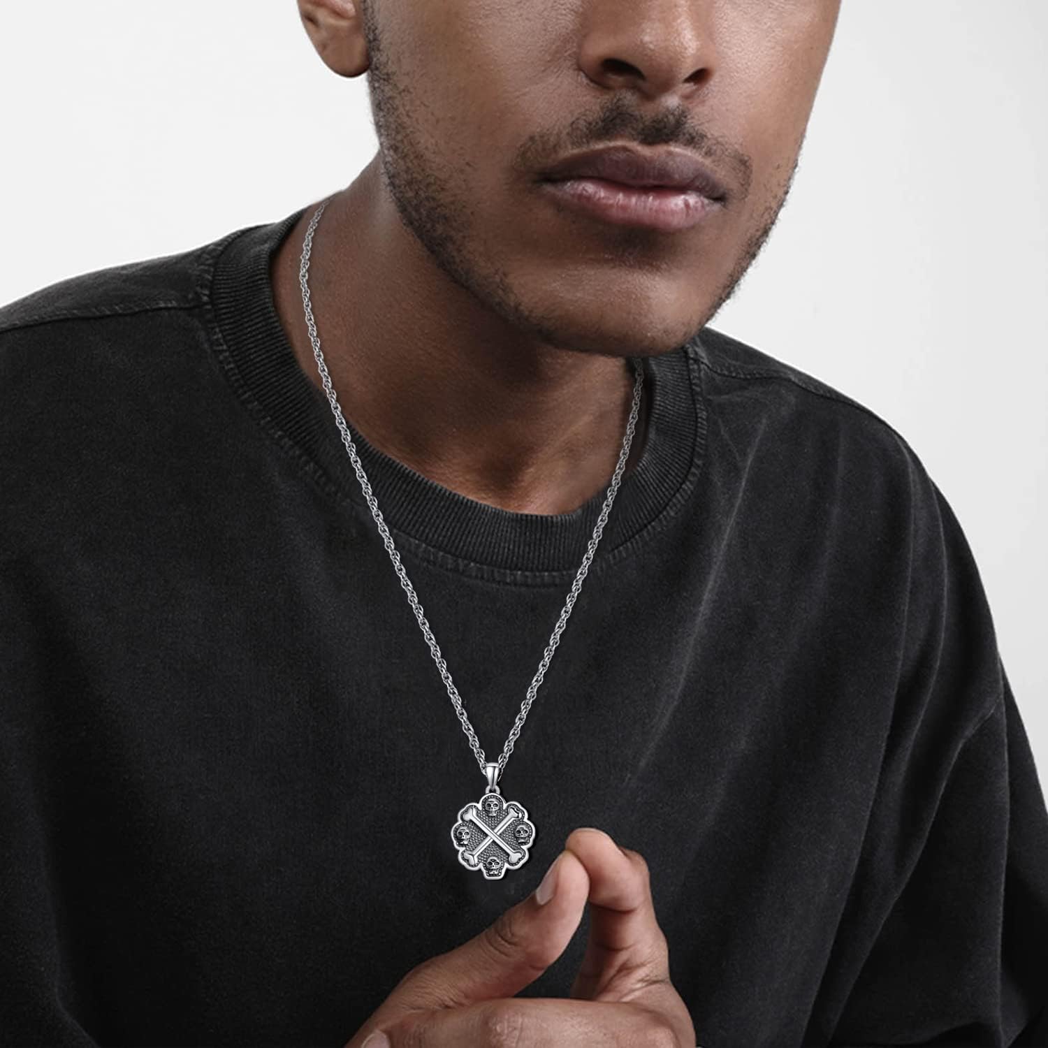 TANGPOET Skull Necklace 925 Sterling Silver Viking Skull Death Necklace, Norse Wiccan Pendant, Halloween Gothic Jewellery Gifts for Men Women - Image 6