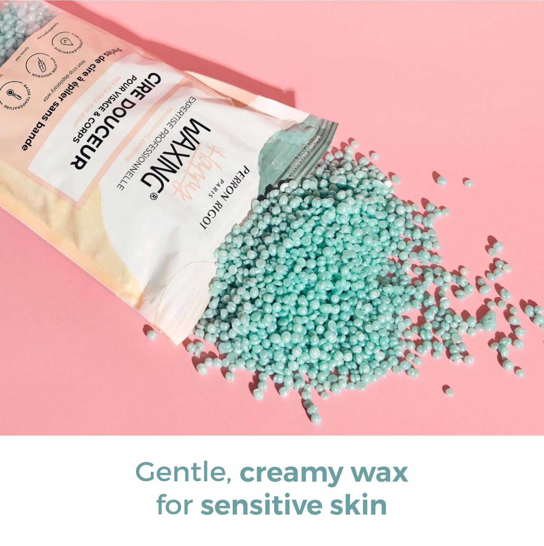 Perron Rigot Cire Douceur Soft Creamy Bead Wax for Sensitive Skin - 400g - Marshmallow Fragrance - Lagoon Blue - Hair Removal