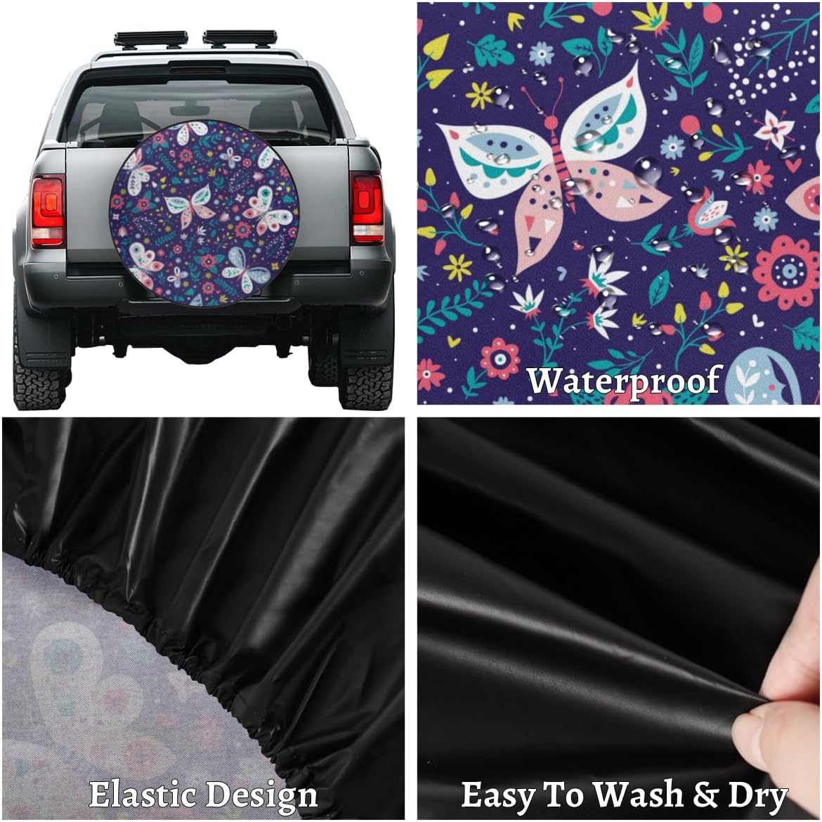 Cute Flower Butterfly Tire Covers Portable Spare Tire Cover Soft Durable Waterproof Dustproof 3 Sizes 14 15 16 Inches for Car Truck SUV Trailer Camper