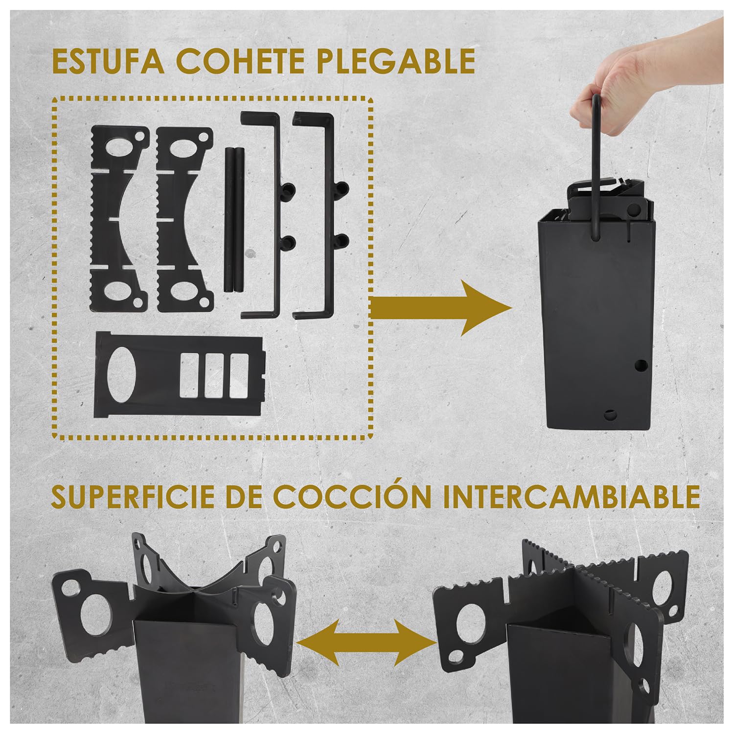 StarBlue - Estufa plegable con bolsa de transporte, una estufa portátil de leña para acampar con gran cámara de combustible, ideal para cocinar al aire libre, camping, picnic, barbacoa, caza, pesca