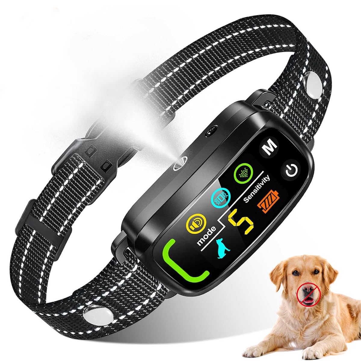Collar de corteza de citronela para perros - Collar de entrenamiento con spray para perros, collar antiladridos sin choque con 5 sensibilidades ajustables de pitido/vibración/spray, recargable con