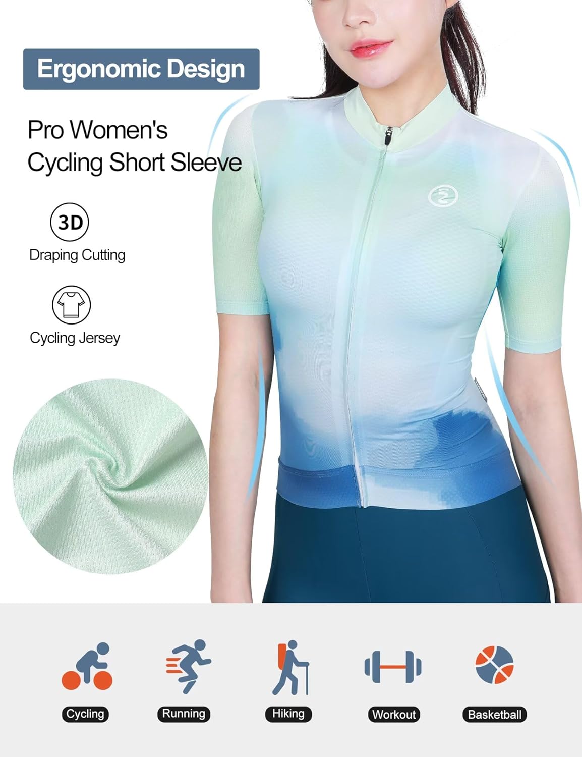 INBIKE Cycling Jersey Women Short Sleeve, Breathable Bike Shirt Full Zipper, Quick Dry Biking Tops with 3 Rear Pockets - Image 3