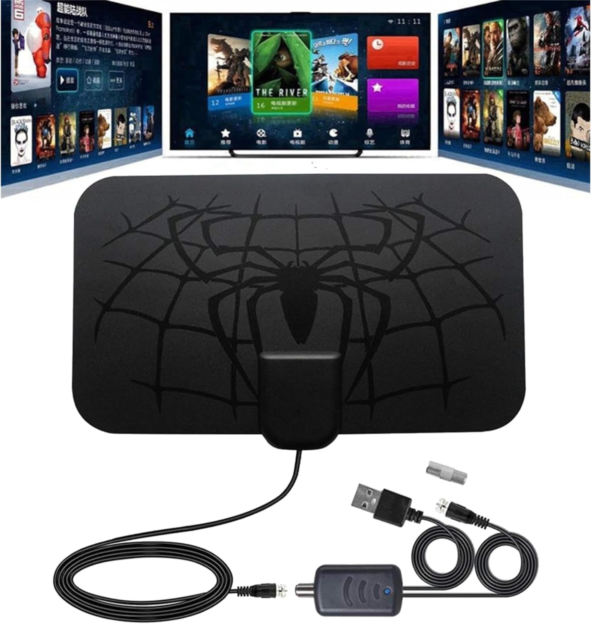 Antenna TV, Antenna TV Interna HDTV Digitale 250+ Miglia Amplificata con Amplificatore di Segnale Support 4K HD/VHF/UHF per Home Smart Televisione/Radio