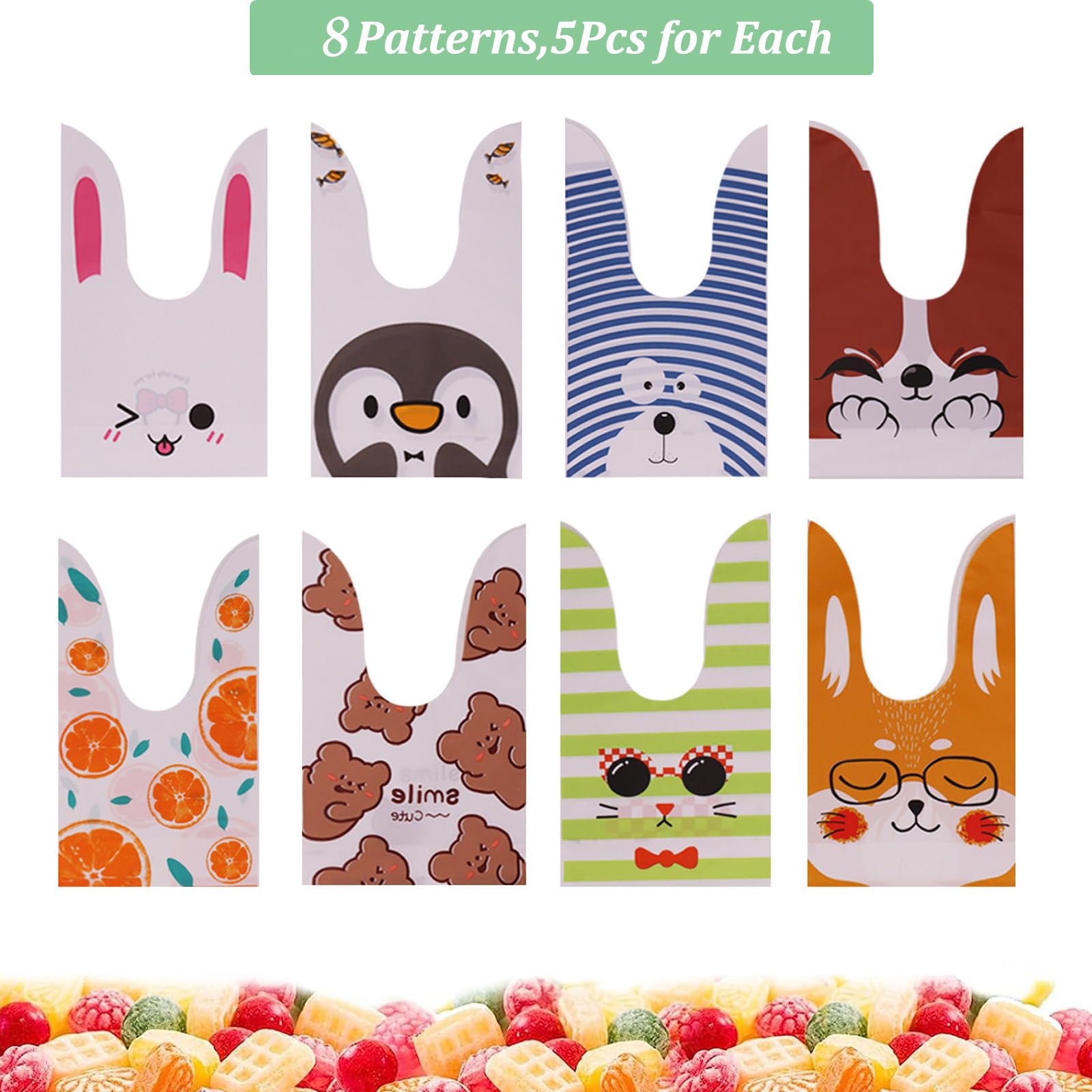 36 Sacchetti Regalo A Forma Di Orecchie Di Coniglio - Per Caramelle E Bomboniere - 12 Stili Colorati - Foto 3