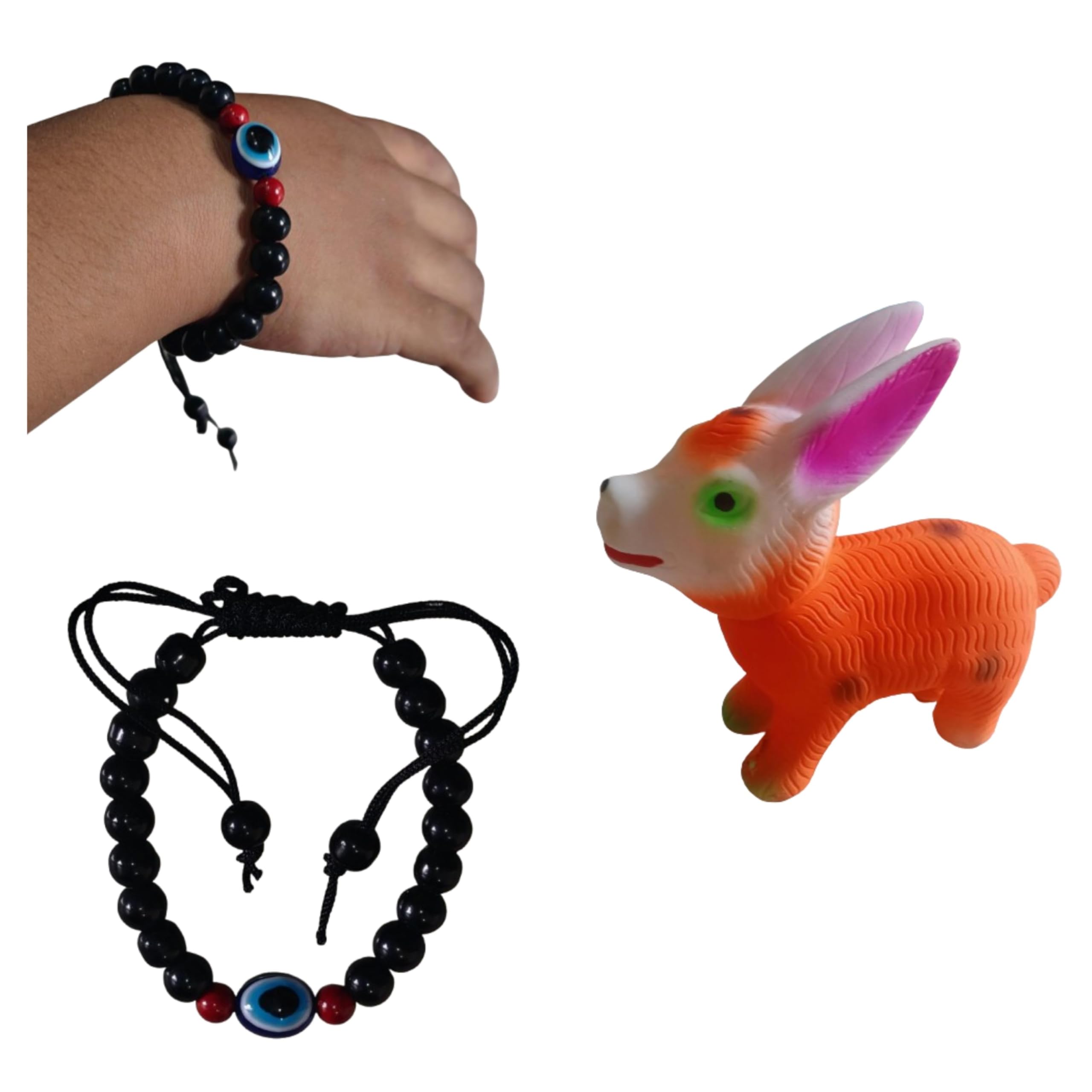 Combo ( 2 Chu chu Rabbit + 2 Black Moti Nazar Raksha Hand Band ) for Baby Kids/Chu Chu Sound Rabbit for New Born Baby/Black Moti Nazar raksha Hand Band with Dhaga/Birthday Gift for Newborn Baby-image-35