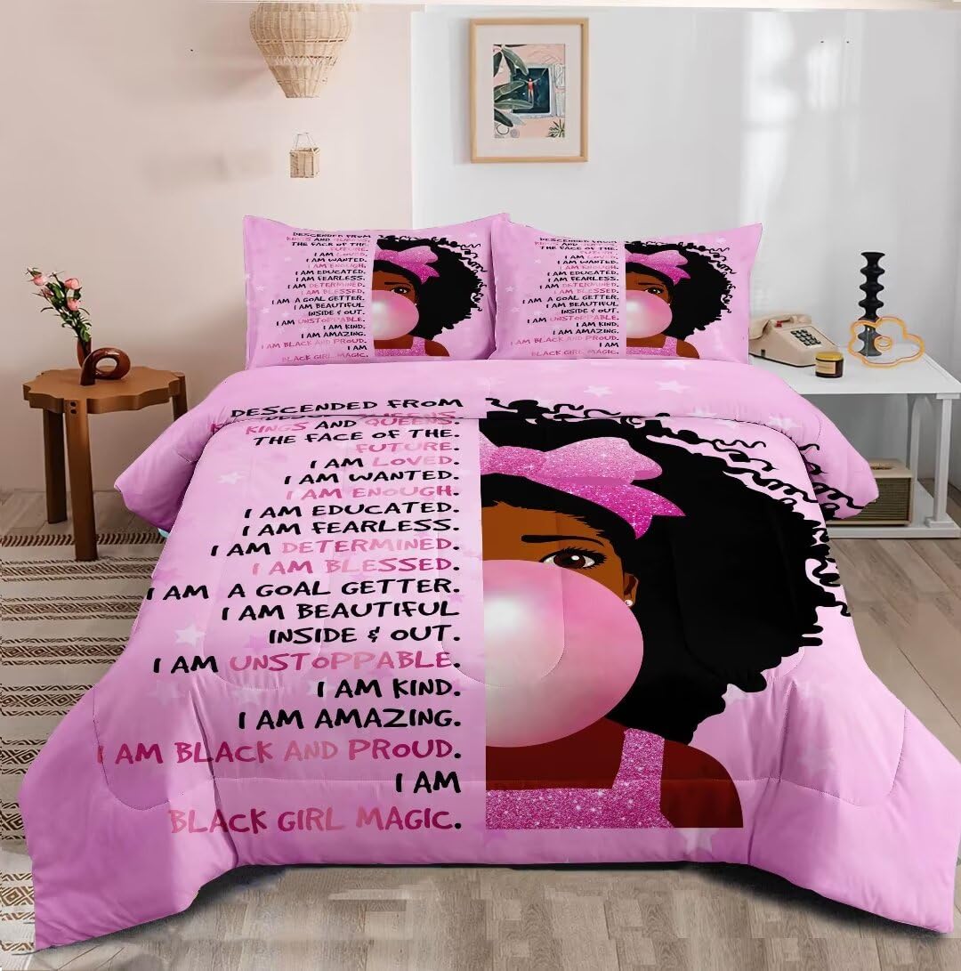Amazon.com: GRAT TIOC Black Girl Bubble Gum Comforter Twin for Kids Teens,Black Girl Magic ...