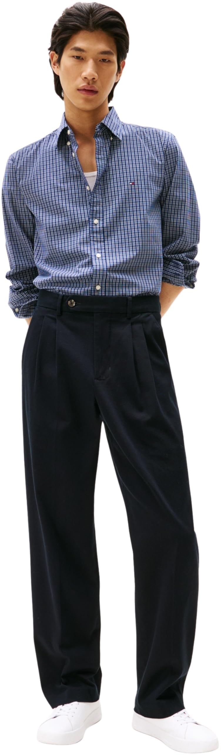 Tommy Hilfiger Uomo Camicia Flex Poplin Mini Tartan Shirt con Colletto a Punta