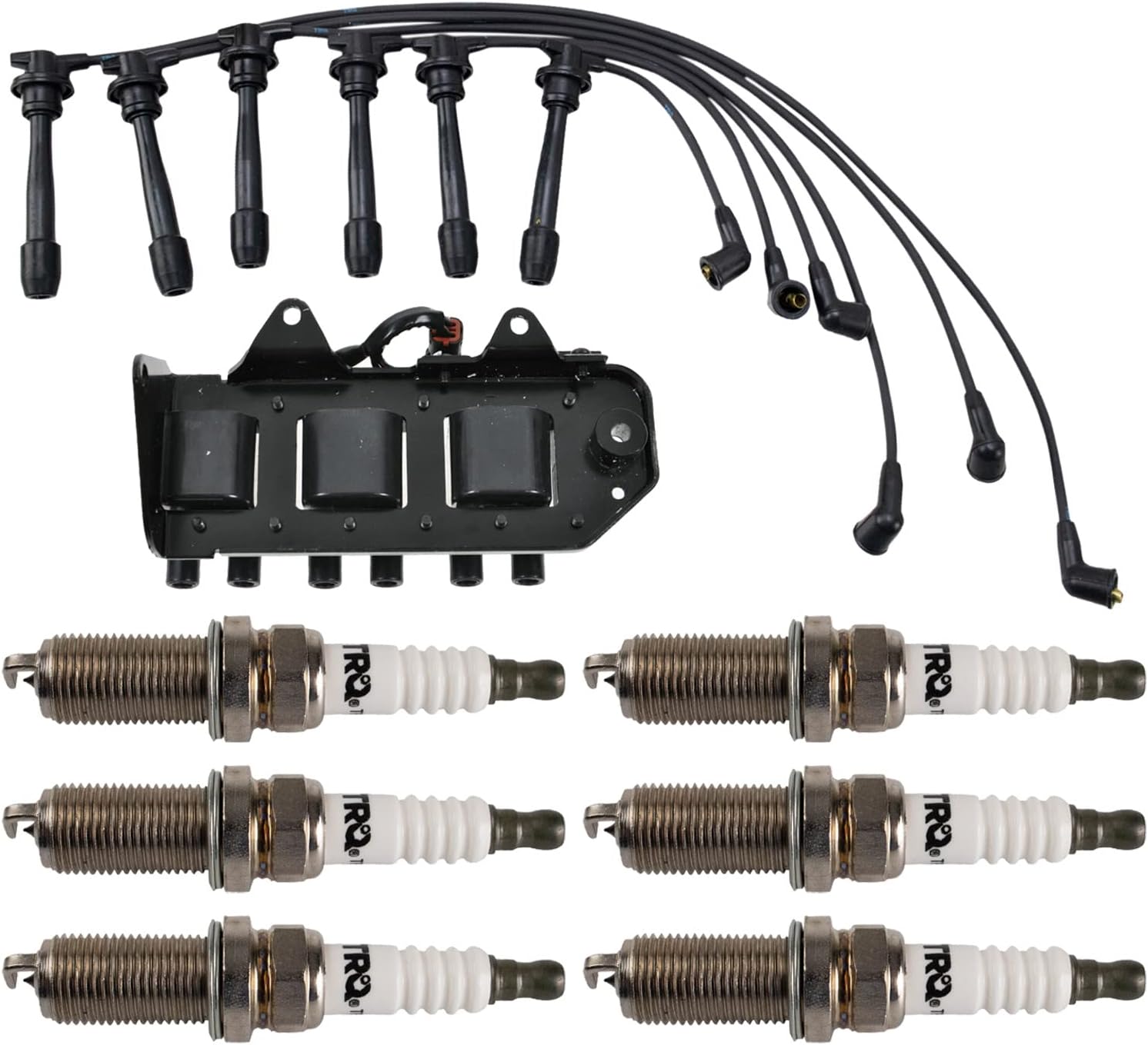 TRQ Ignition Coil and Spark Plug Kit 8 Piece Iridium Spark Plugs Compatible with 1999-2001 Hyundai Sonata 2001-2005 Kia Optima 2000-2001 Hyundai Sonata 1999-2005 Hyundai Sonata