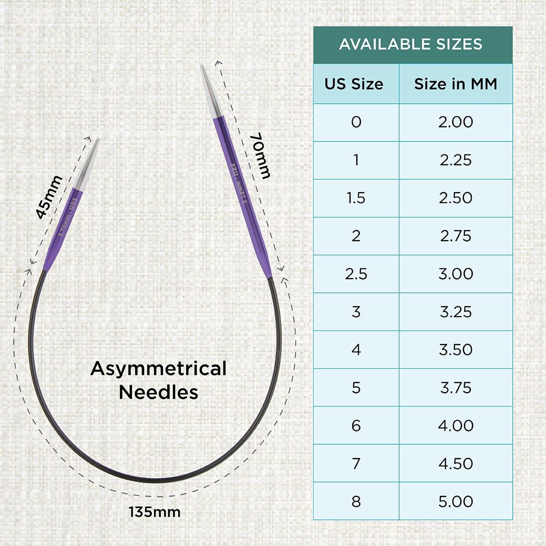 KnitPro Zing Fixed Circular Needles Asymmetrical 10" (25cm) | US Size 5 (3.75mm)