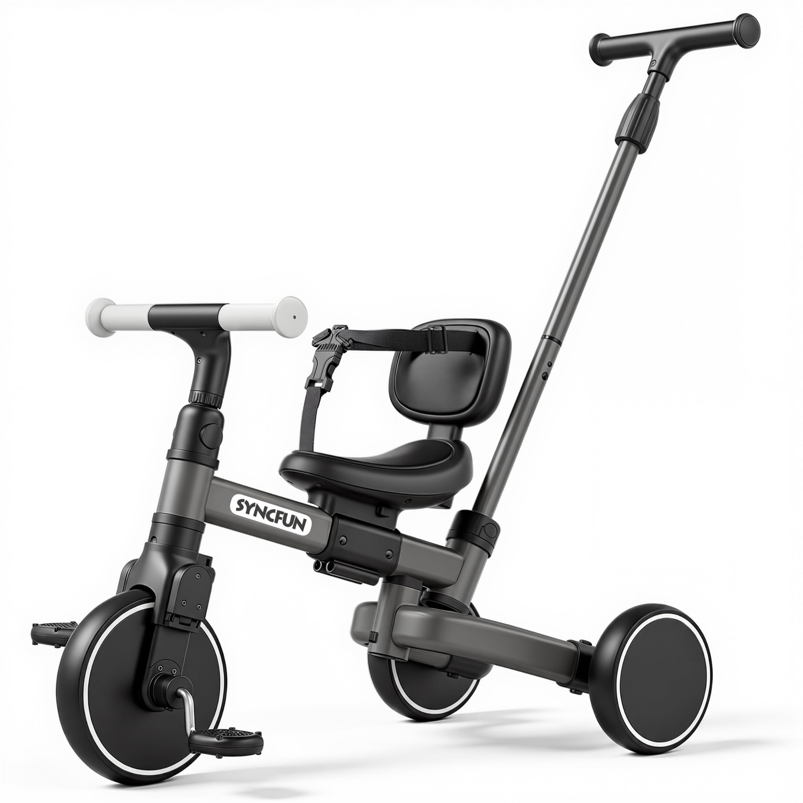 SYNCFUN 5-in-1 Toddler Tricycle for 1-5 Year Old Boys & Girls, Baby Bike with Parent Push Handle, Balance Bike, Toddler Bike & Pedal Trike, Adjustable Seat & Handlebar(Black) — image 1
