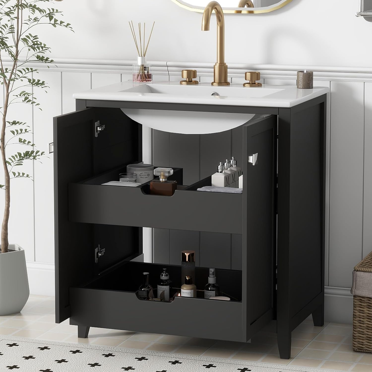 LUMISOL 30" Bathroom Vanity with Sink, Black Bathroom