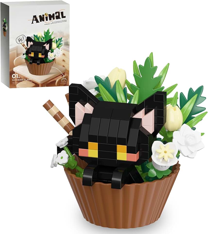 Flower Cat Mini Building Blocks for Kids-215PCS, Micro Cat Building Set, Miniature Cat Figurine Toys for Adults Women,Birthday Party Favors Stocking Stuffers(Black)