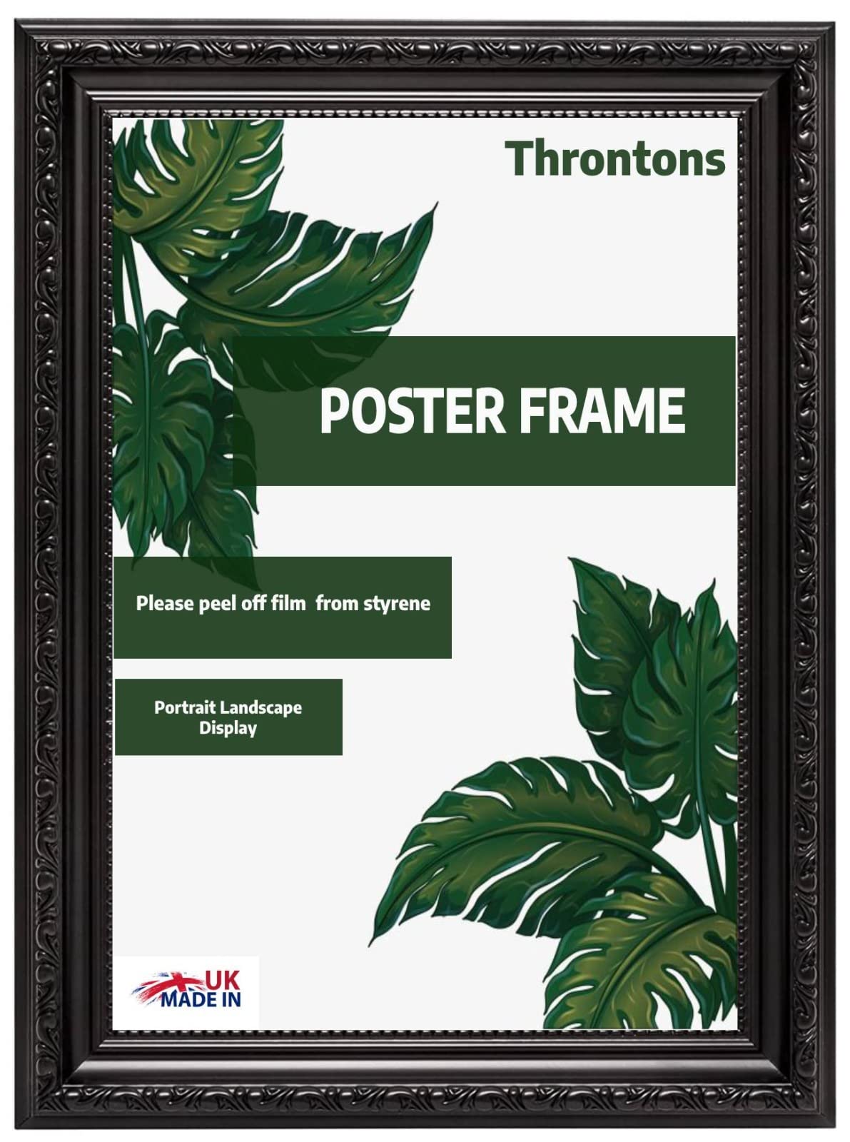 Throntons Shabby Chic Black Frame A1-59.4 × 84.1 cm Ornate Antique Vintage Style Picture Photo Poster Frame with MDF backing board with Perspex Sheet