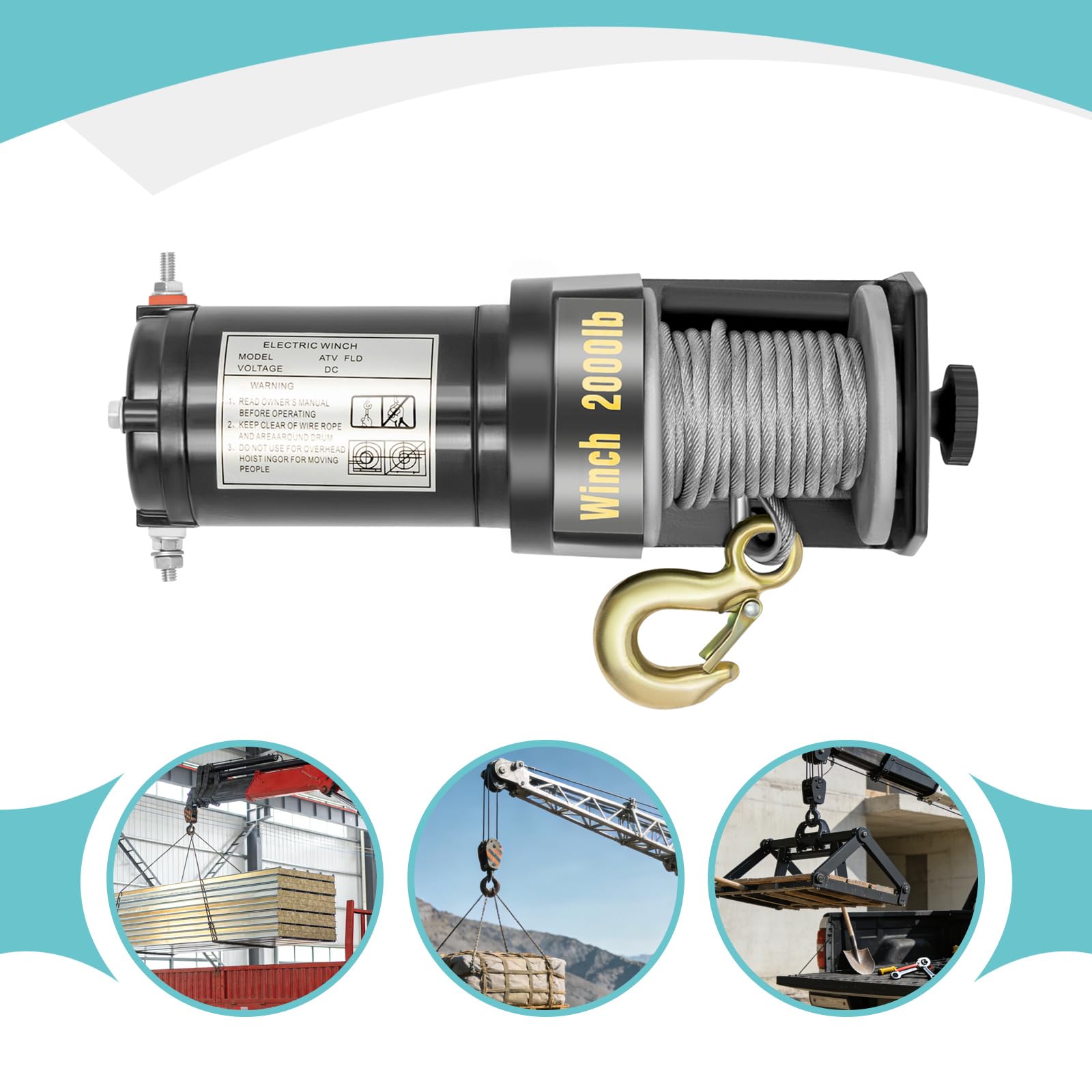 Elektryczna wciągarka 12 V 900 kg, 0,4 kW silnik miedziany linka stalowa