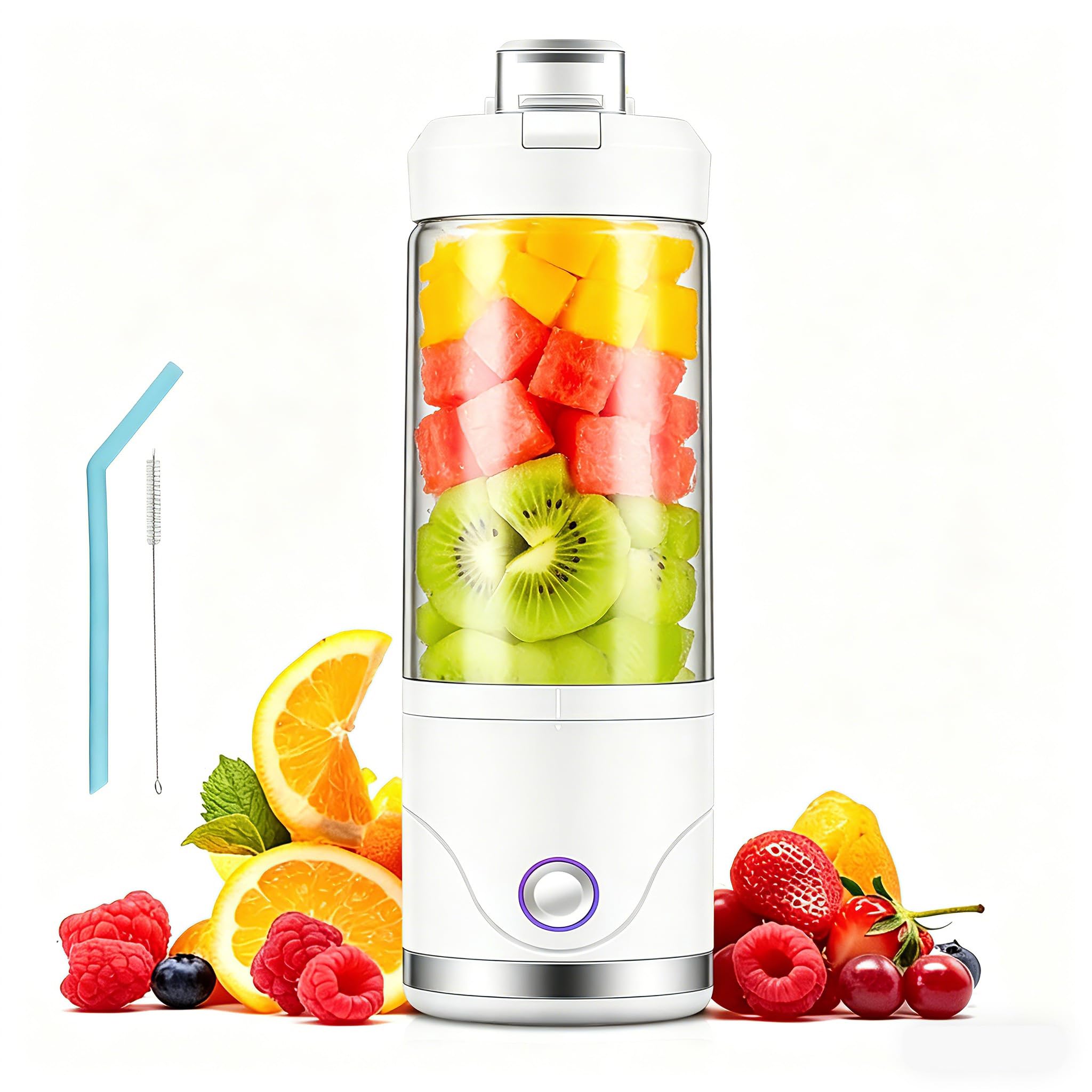Blender Portable, 650ml Mixeur Portable pour Shakes et Smoothies, Broie Glace et Fruits Surgelés, Rechargeable Mini Mixeur Personnel avec Couvercle de Voyage pour Cuisine,Salle de Sport,Bureau