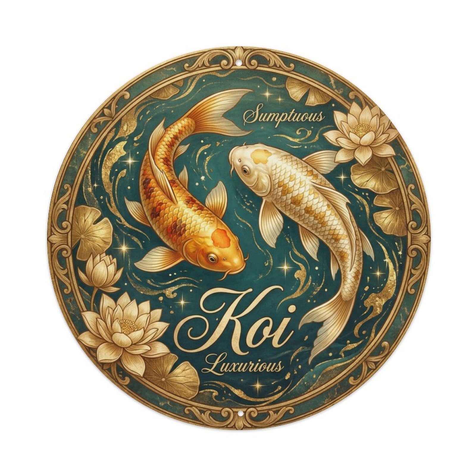 Metal Tin Sign Koi Fish Luxurious Rich Lavish Japan Retro