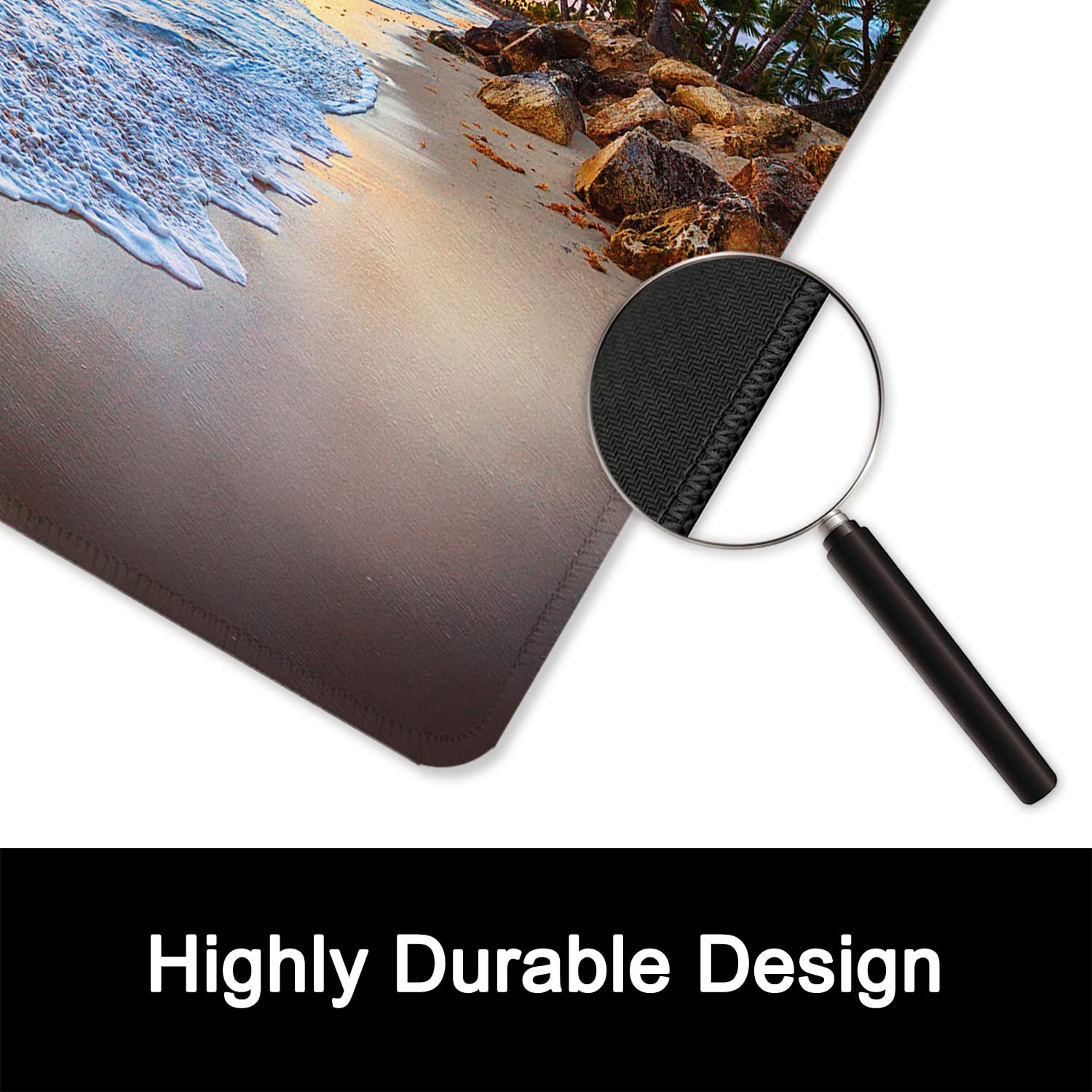 ITNRSIIET Mauspad mit Rutschfester Gummiunterseite, genähter Rand, Premium-Texturiert, wasserdichtes Gaming-Mauspad für kabellose Maus, Computer, Laptop, Büro, 260 x 210 mm,Strand - 3