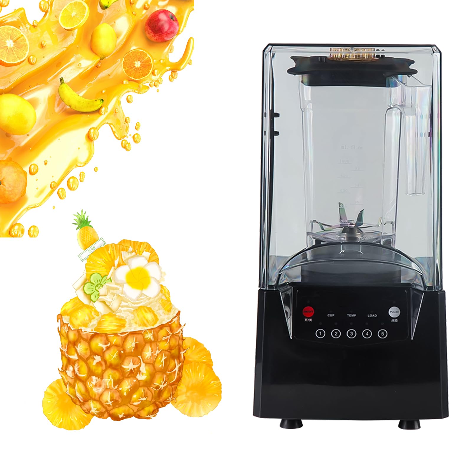 Blender do lodu do mrożonych napojów - 2600W z dźwiękoszczelną pokrywą, inteligentnym panelem, 6-ostrzową konstrukcją do smoothie, orzechów, lodu i owoców