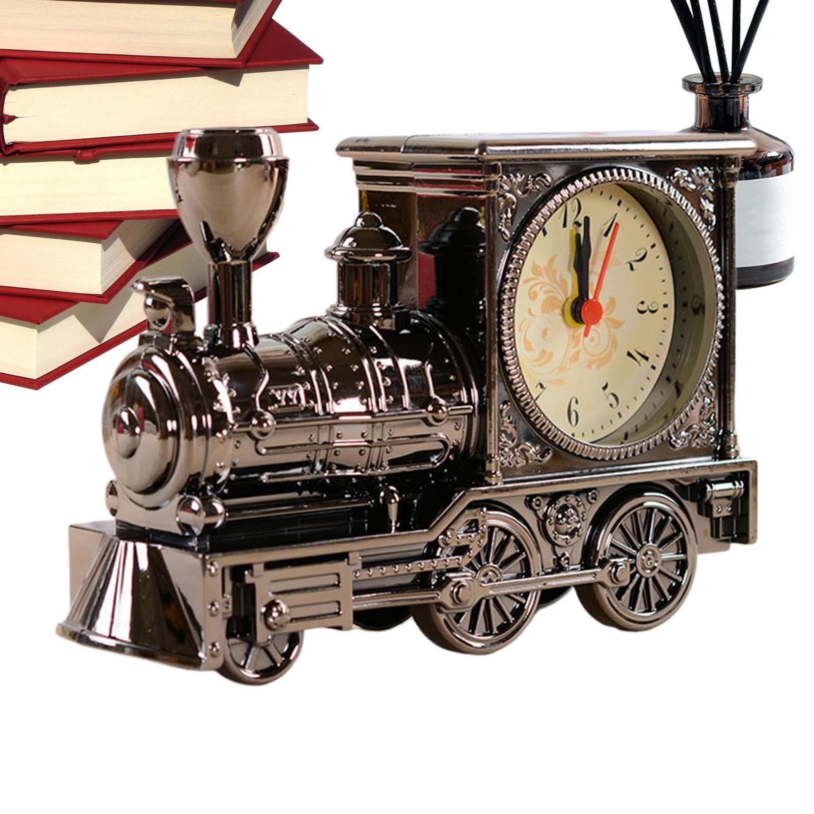 Train Clock for Men,Battery Powered Desk Decoration - Vintage Desk Clock,for Bedroom, Bookshelf, Living Room, Dorm, Apartment