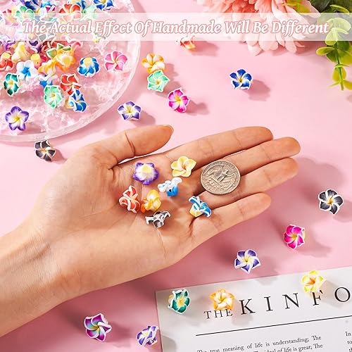 Miniatura 34 de Craftdady 200 cuentas sueltas de arcilla polimérica Plumeria Flower Spacer de 0.472 x 0.315 in, colores mezclados al azar, 5 pétalos, cuentas Flores