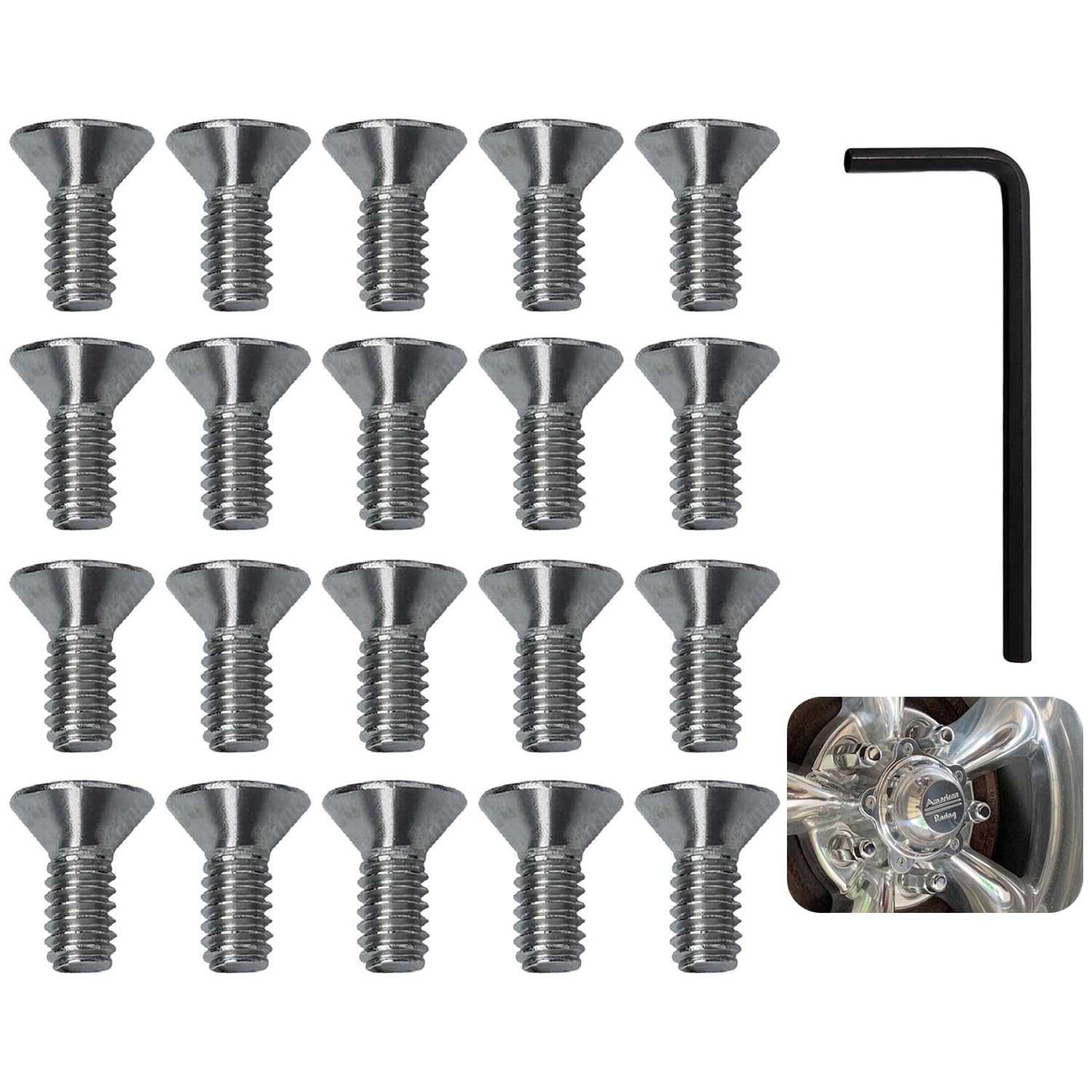 5 Pcs 970076 Wheel Center Cap Screws Allen Head & Allen Wrench, Fit for American Racing Torq Thrust Wheels (20 Pcs)