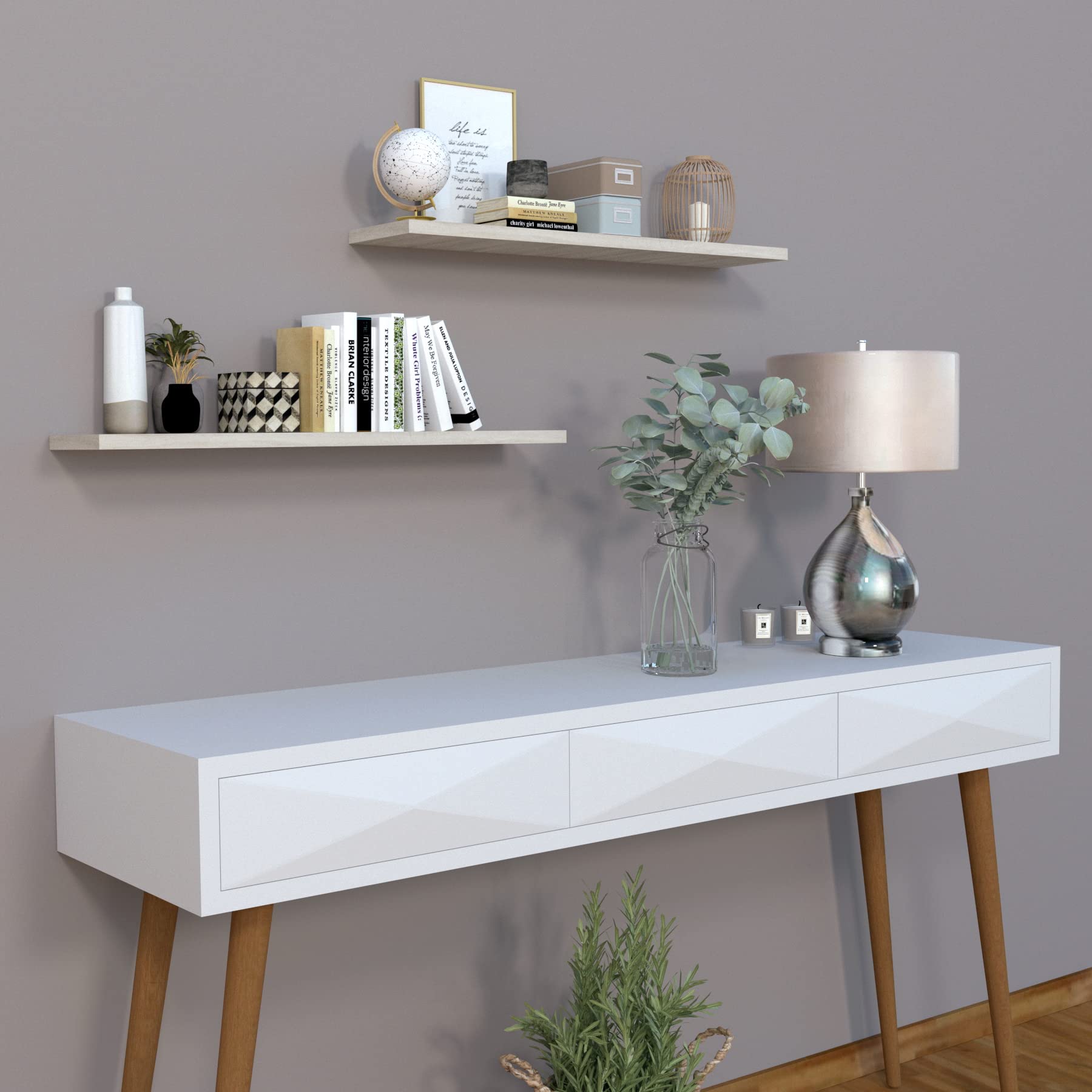 Henor Balda Pared 50 x 20 x 2.5 cm. Estante Pared Madera Herraje Totalmente Oculto Carga Soporta hasta 25Kg Blanco — view 47