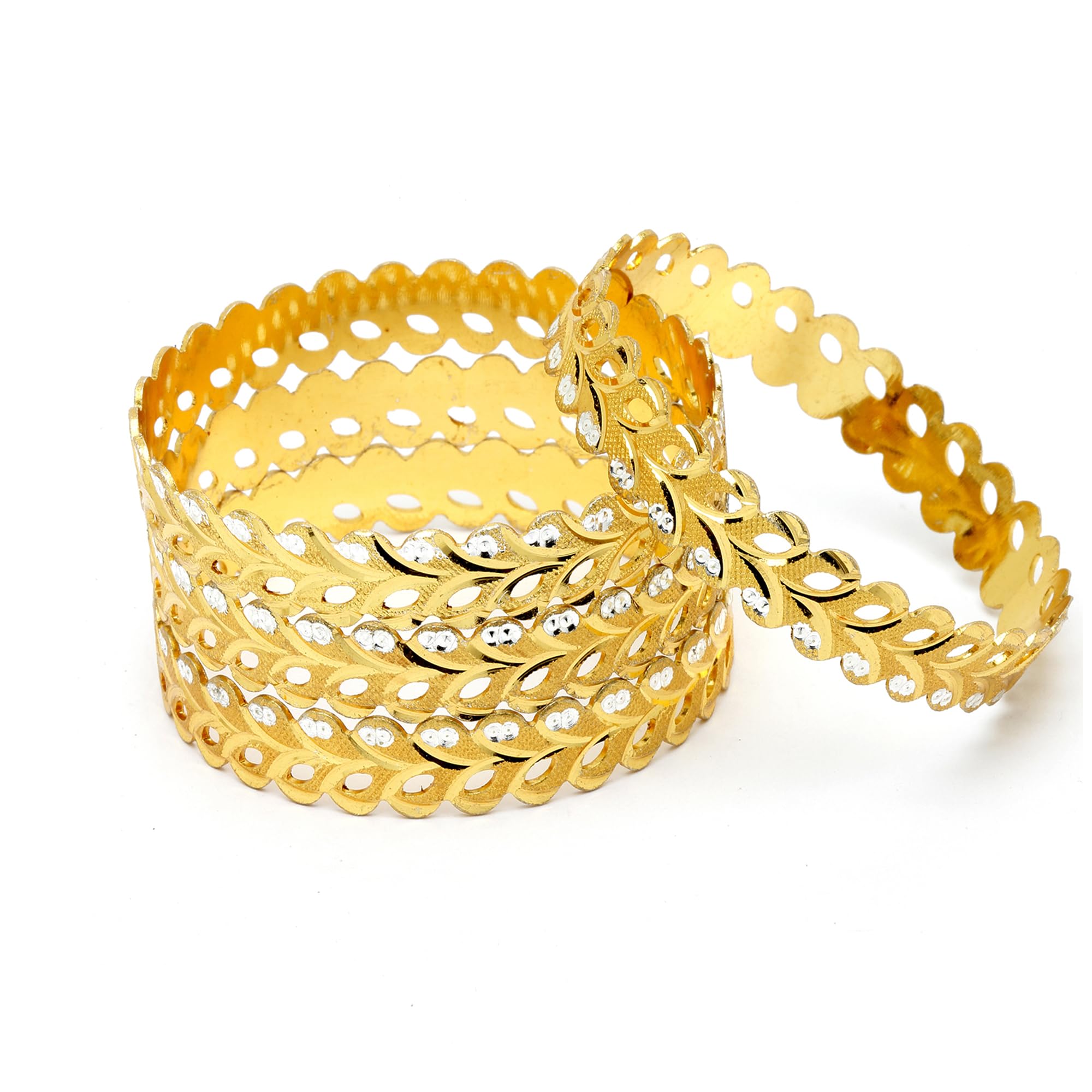 ZENEME Set Of 4 Gold-Plated Brass Dual Tone Leaf Textured Bangles for Women & Girls (2.8) (B0C9V7F7XG) Amazon Price History, Amazon Price Tracker