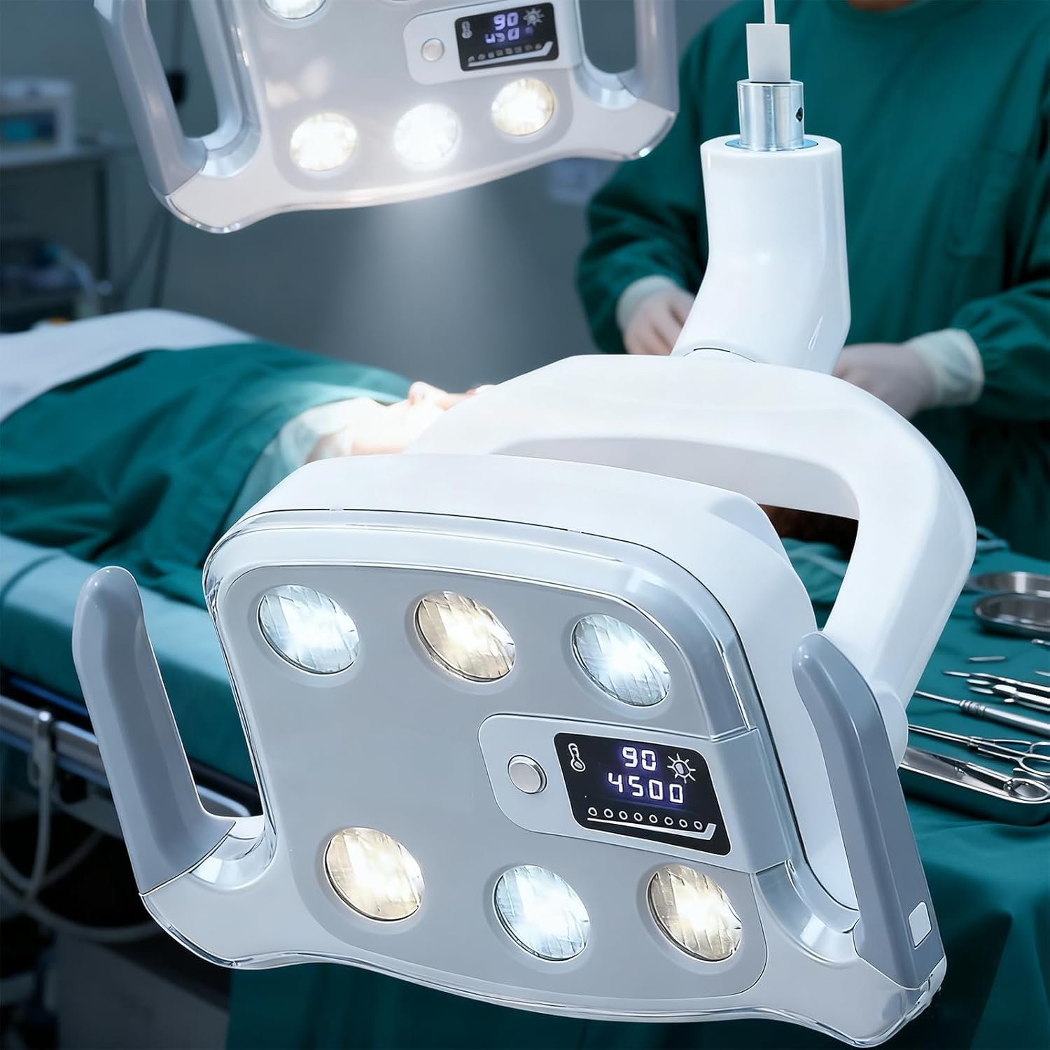 Lampa badawcza LED, 9 W, bezcieniowa lampa LED z 6 diodami LED, temperatura barwowa 3500-5500 K, przyłącze 22/26 mm, do ginekologii, otolaryngologii, otolaryngologii