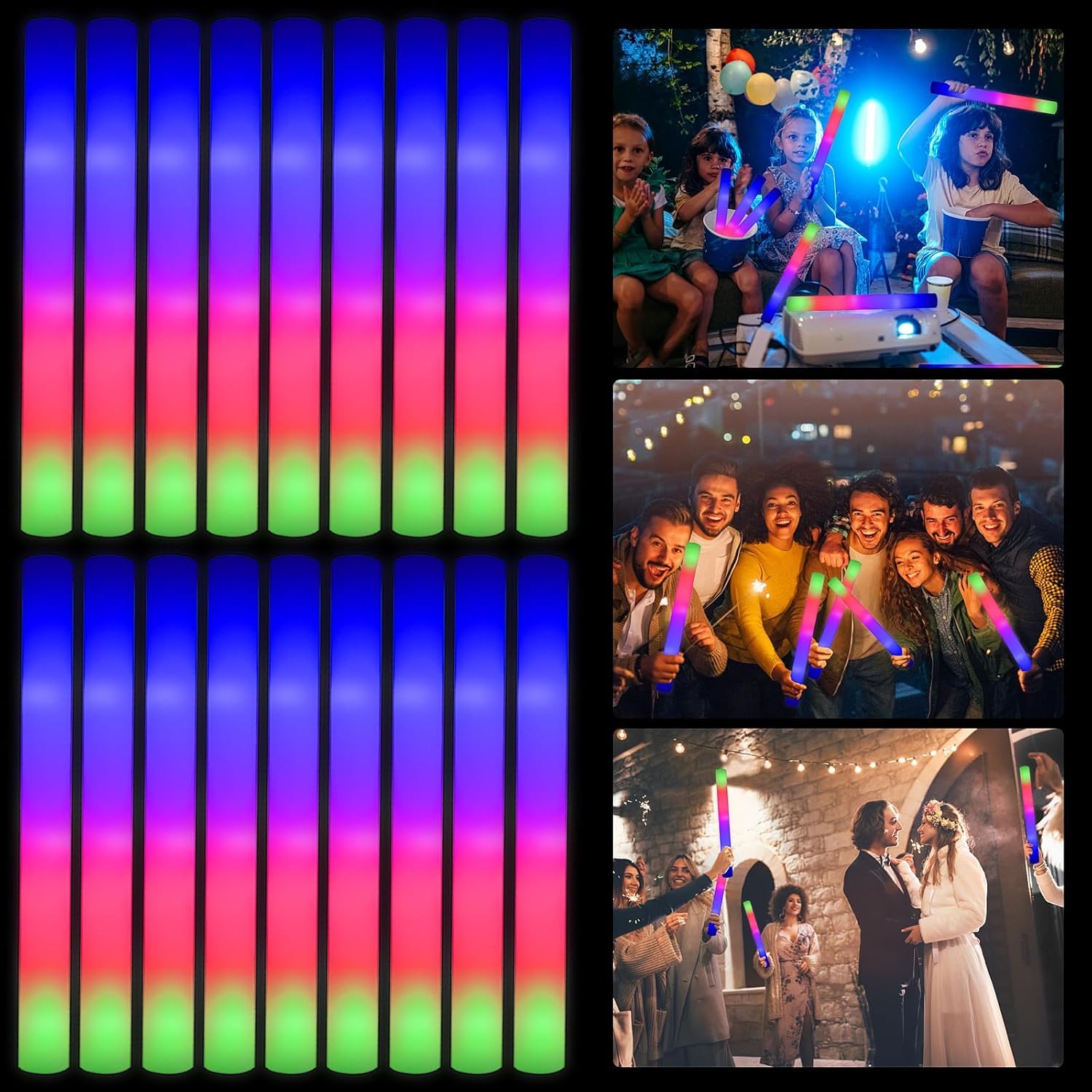118 Stück LED Leuchtstäbe Party,3 Effekte LED Schaumstoff Leuchtstab für Partys & Hochzeit,8–10 Stunden blinkende Party Sets, die im Dunkeln leuchten