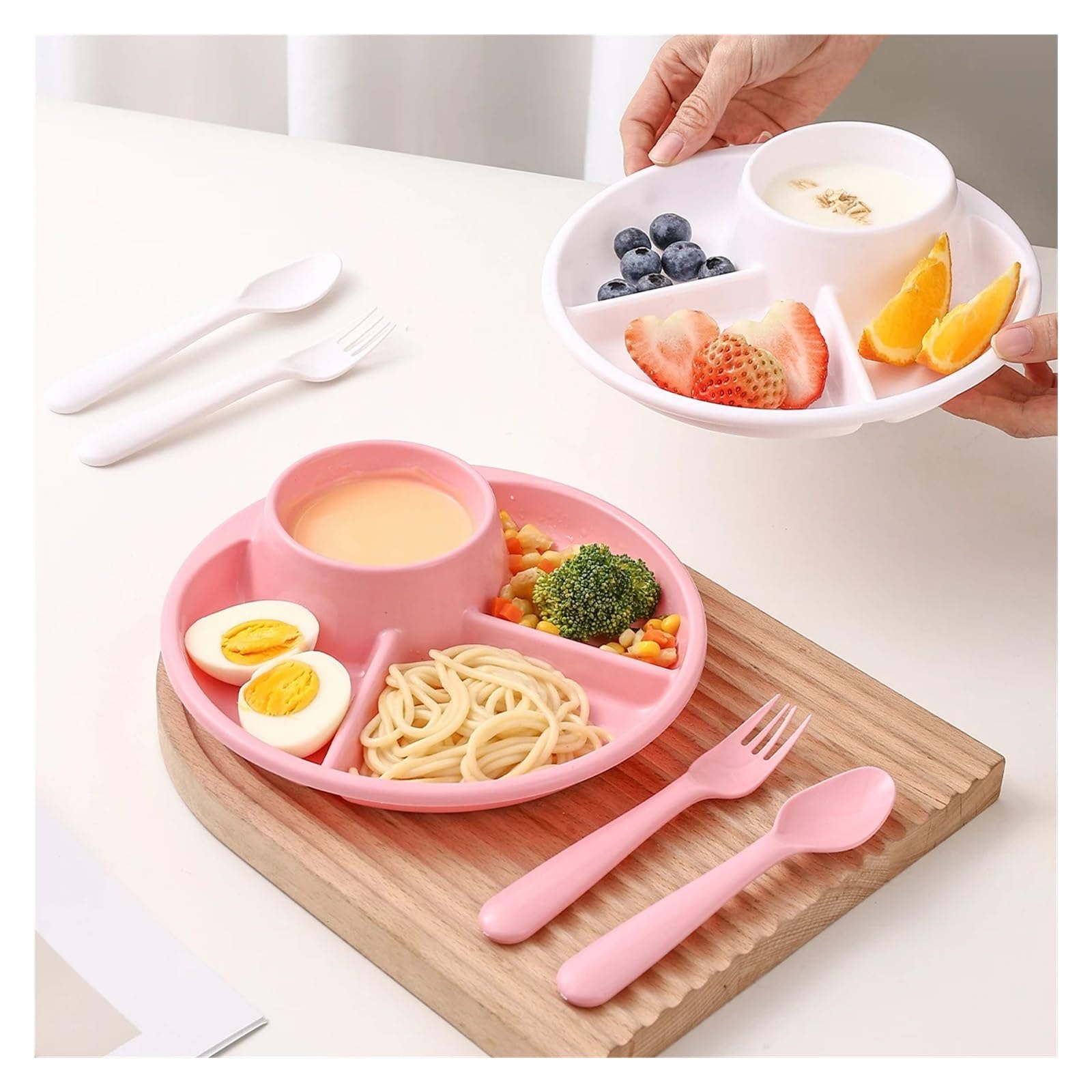 Obstsalatteller, mikrowellengeeignet, Wiederverwendbare, unterteilte Speiseteller, Dessertteller, Kuchenteller, Küchengeschirr(Pink,3pcs)