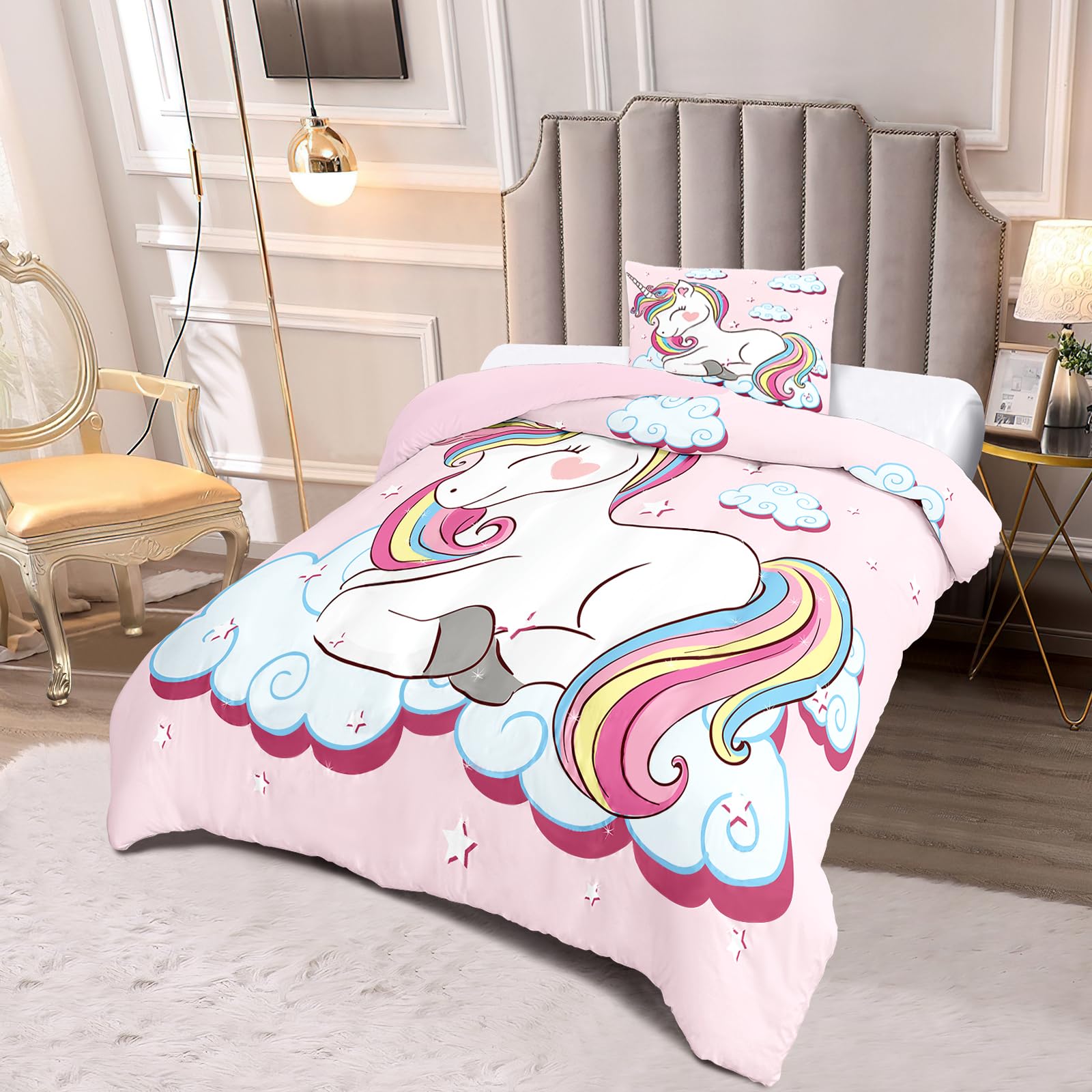 Beddengoed, 200 x 220 cm, roze, dromenvanger, zachte microvezel dekbedovertrek met ritssluiting, hypoallergeen beddengoedsets voor jongeren, 1 dekbedovertrek en 2 kussenslopen 80 x 80 cm