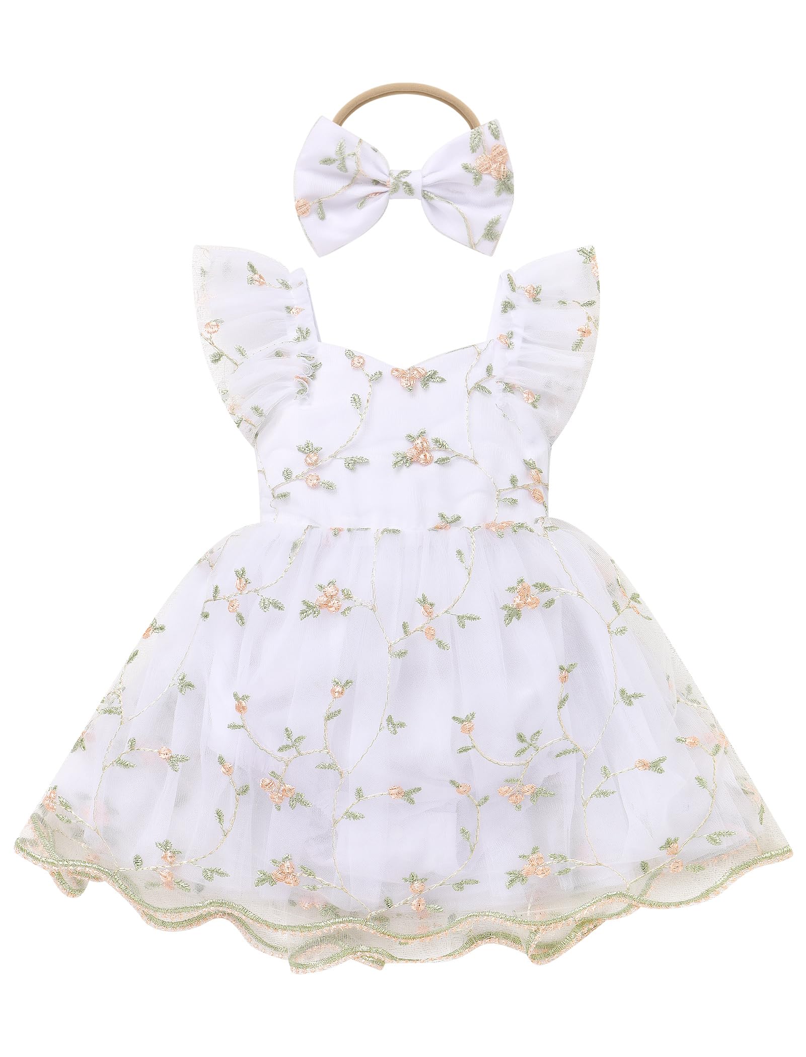 Kids Girls Birthday Party Dress Cake Crush Mesh Embroidered Floral Ruffle Tulle Tutu Romper Dress