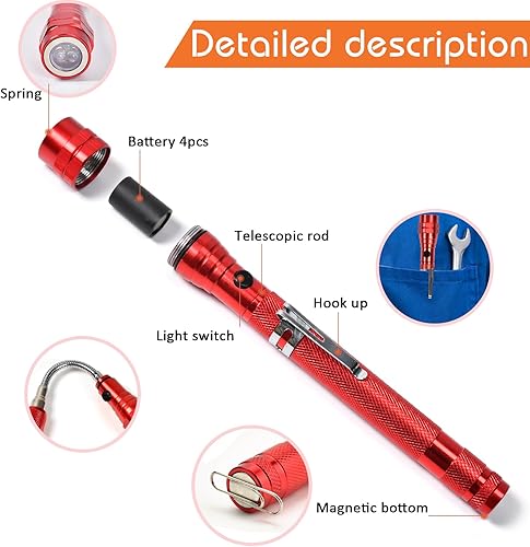 Miniatura 3 de Herramienta de recolección de linterna magnética, regalos para papá, regalos para hombres, regalos de Navidad, regalos de cumpleaños, Navidad, rojo