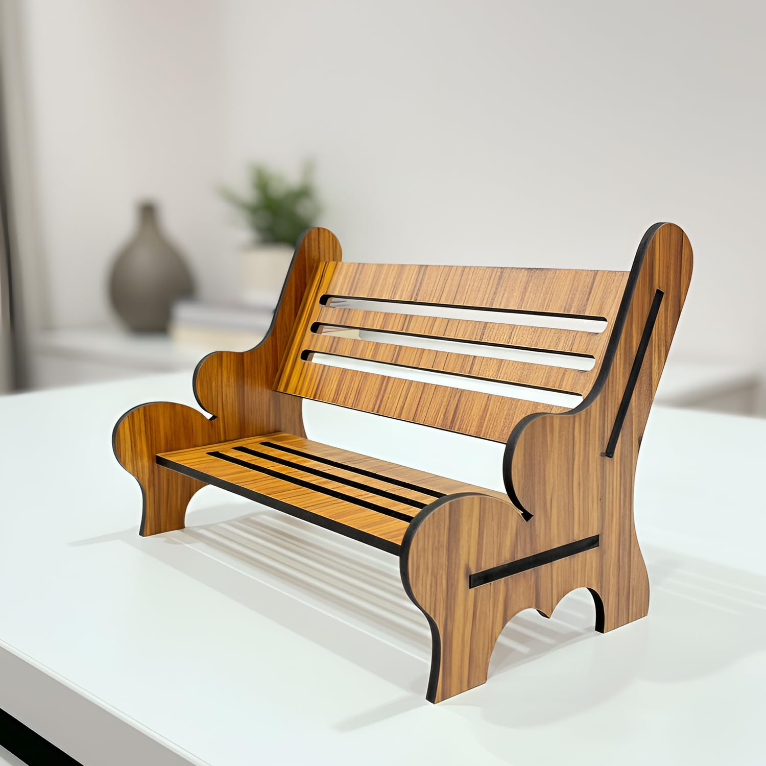 Ritwika's Handcrafted DIY Assemble Wooden Mini Bench Showpiece for Bedroom, Office Desk & Home Decoration, Solid MDF Material | Gift to Your Loved Ones, Size - 23 x 13 x 15 Cm, Set of 1 (Wood Brown) 2