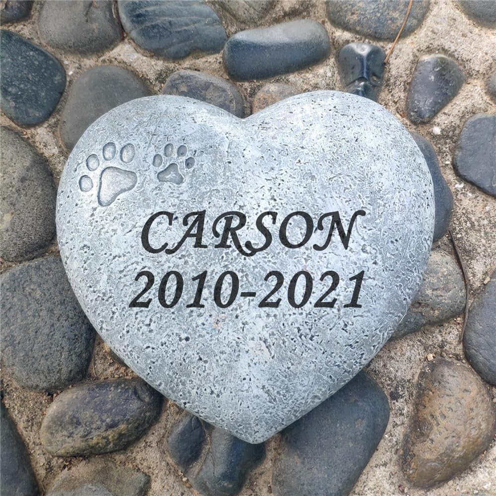 JHB Personalisierte Haustier Memorial Garden Stein für Tier, Herzform Haustier Grabmarkierungen für Hund und Katze, Grabstein Memorial Garten Stepping Stone