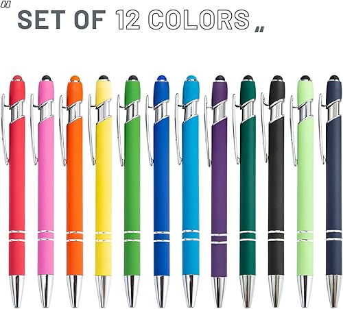 Miniatura 10 de Bolígrafos con punta de lápiz capacitivo, 12 lápices capacitivos de metal rosa dorado para pantallas táctiles, tinta negra de 0.039 pulgadas