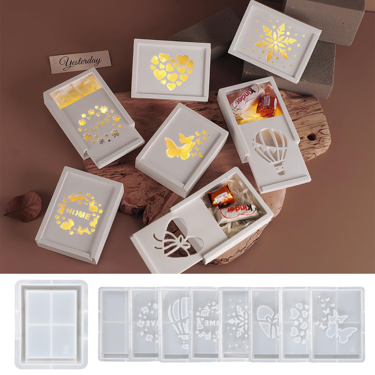 Siliconen gietvormen, geschenkdoos, 9 stuks, geldcadeau, siliconen vorm, doe -het-zelf gipsvormen met groeven, gietvorm, siliconen voor herfst, Kerstmis, geldgeschenken, woondecoratie