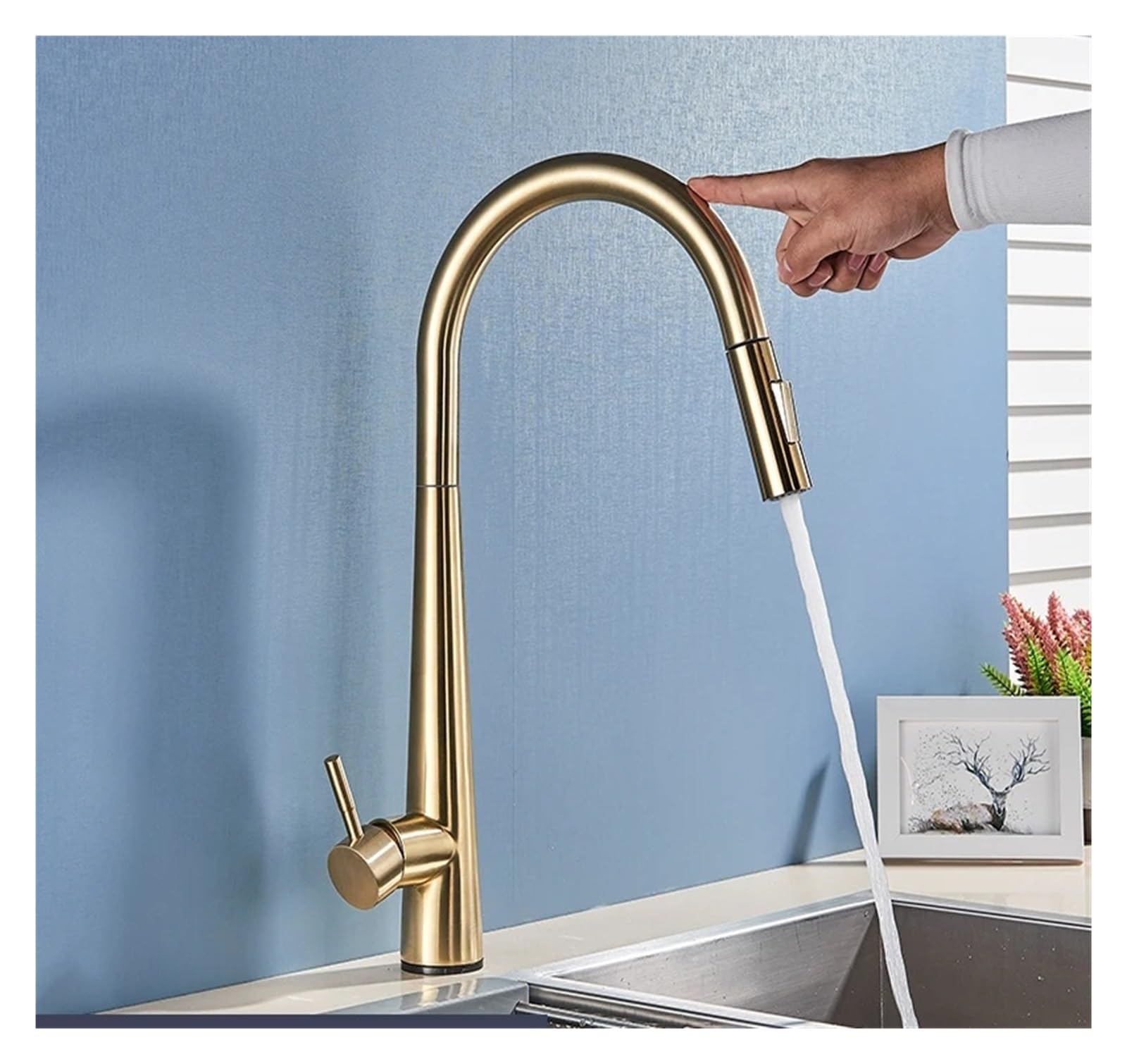 Sxithgkdw Brushed Golden Faucet, Weißer Touch Sensor Küchenarmatur Ausziehbare Smart Faucet (Color : ), Kd-301897