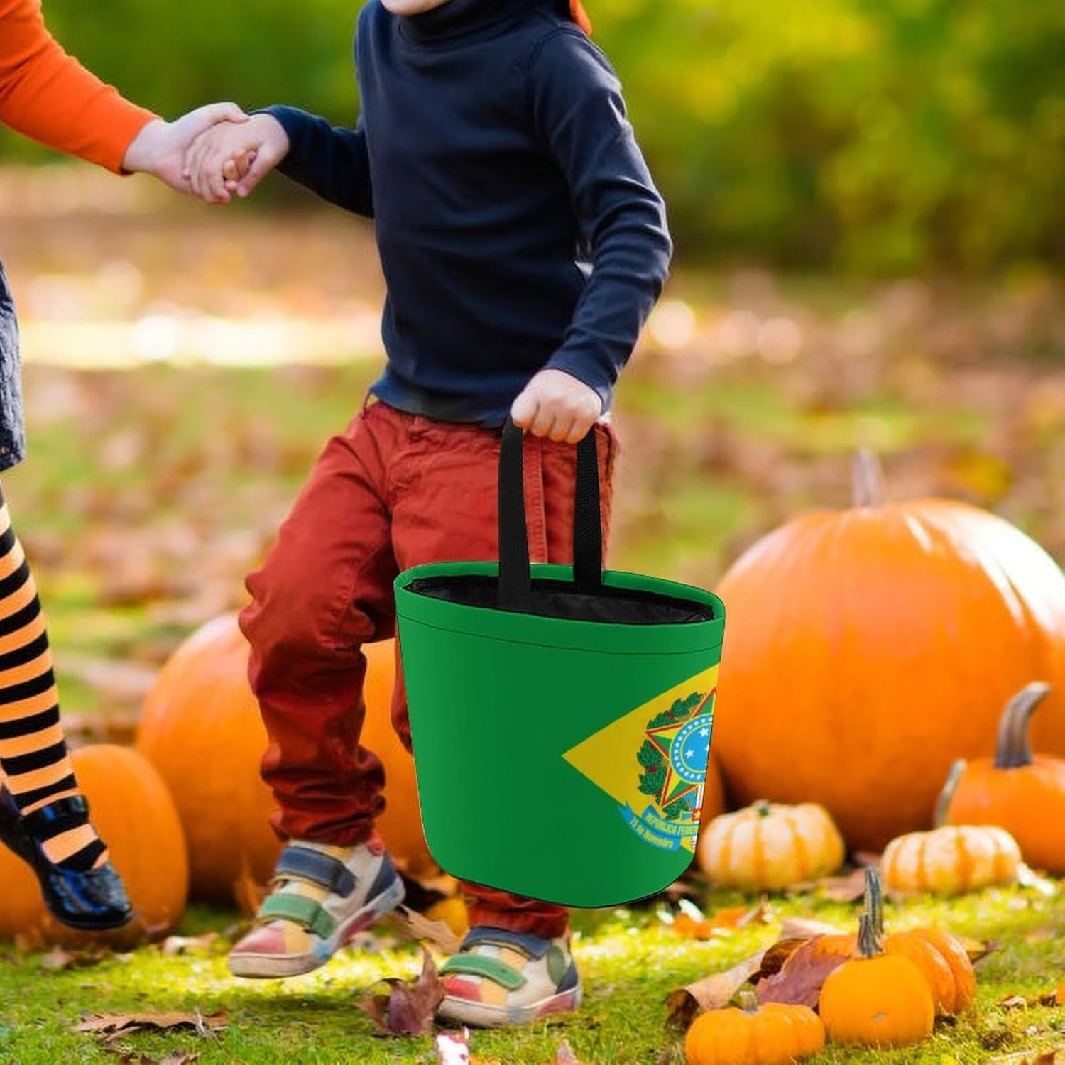 Brazil Coat of Arms Flag Halloween Treat Bag Reusable Candy Basket Tote Goody Bags Gift Party