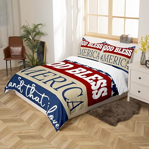 Juego de funda de edredón para el Día de la Independencia, tamaño King, 4 de julio, con bandera estadounidense, juego de funda de edredón de