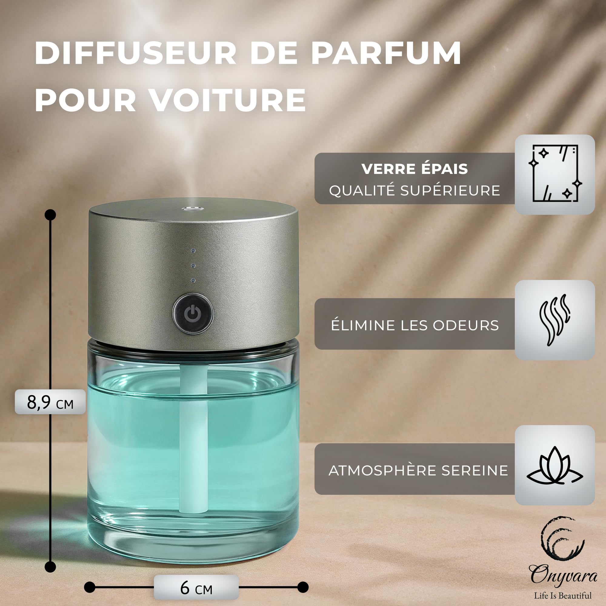 Diffuseur Parfum Voiture Automatique - Senteur Mousse d’Ambre - Désodorisant Voiture 80ml sans Fil - Diffuseur Huiles Essentielles Intelligent & Ultrasonique