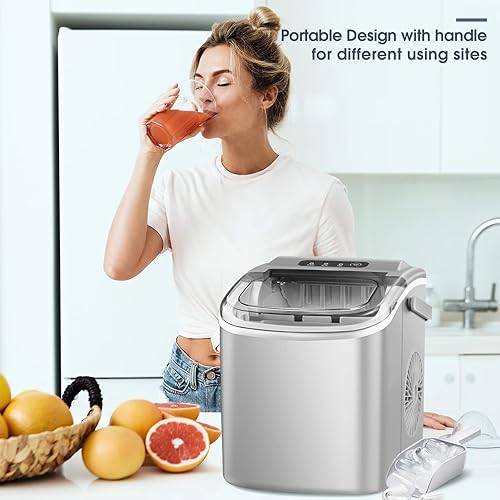 Miniatura 7 de R.W.FLAME Encimera para hacer hielo, máquina portátil para hacer hielo con autolimpieza, 26.5 libras24 horas, 6 minutos9 piezas de hielo bala,