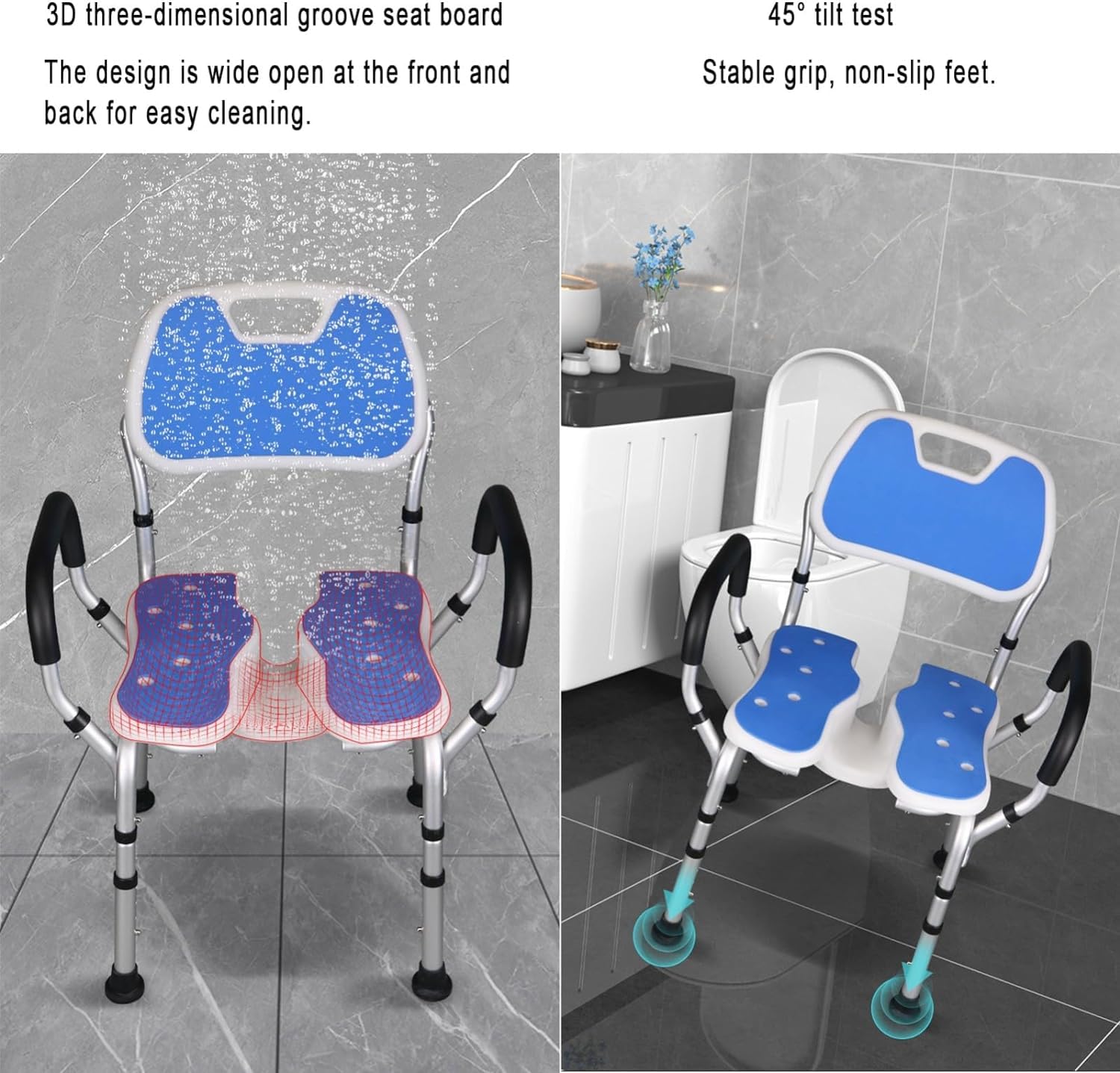 Silla de Ducha con Brazos y Respaldo extraíbles,Taburetes de Ducha en Forma de U for Personas Mayores discapacitadas,4 sillas de bañera Antideslizantes de Altura Ajustable con cojín