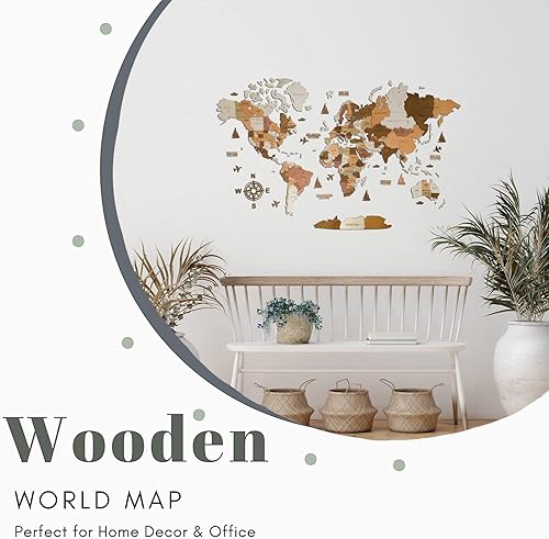 Miniatura 3 de Decoración de pared grande de madera con mapa del mundo en 3D, tamaño (M, L y XL) Idea de regalo para cualquier ocasión, arte de pared para el