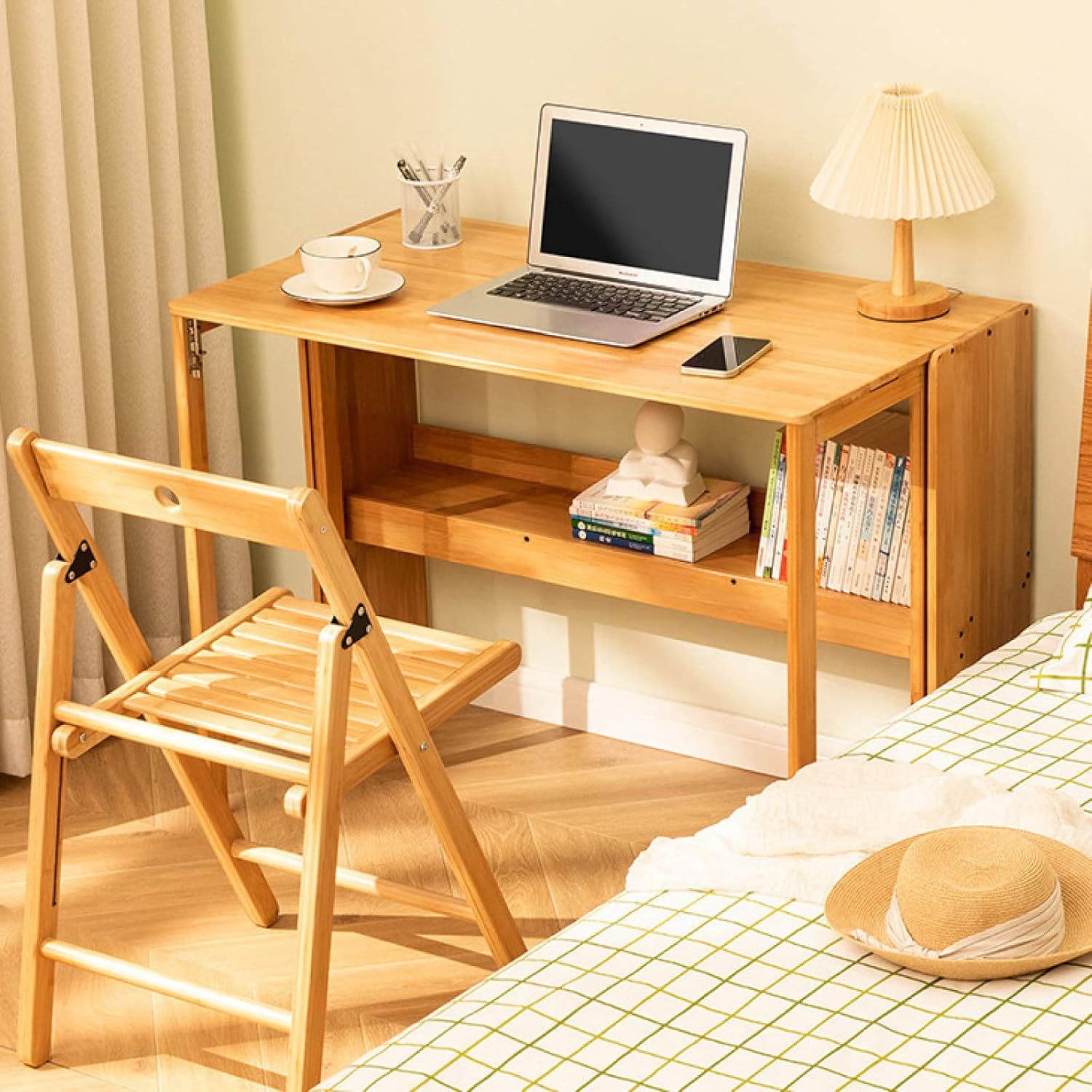 Folding Computer Desk, Natural Bamboo Desk Portable Desk Study Student Writing Desk Small Home Office Desk(31 Inch, Natural)