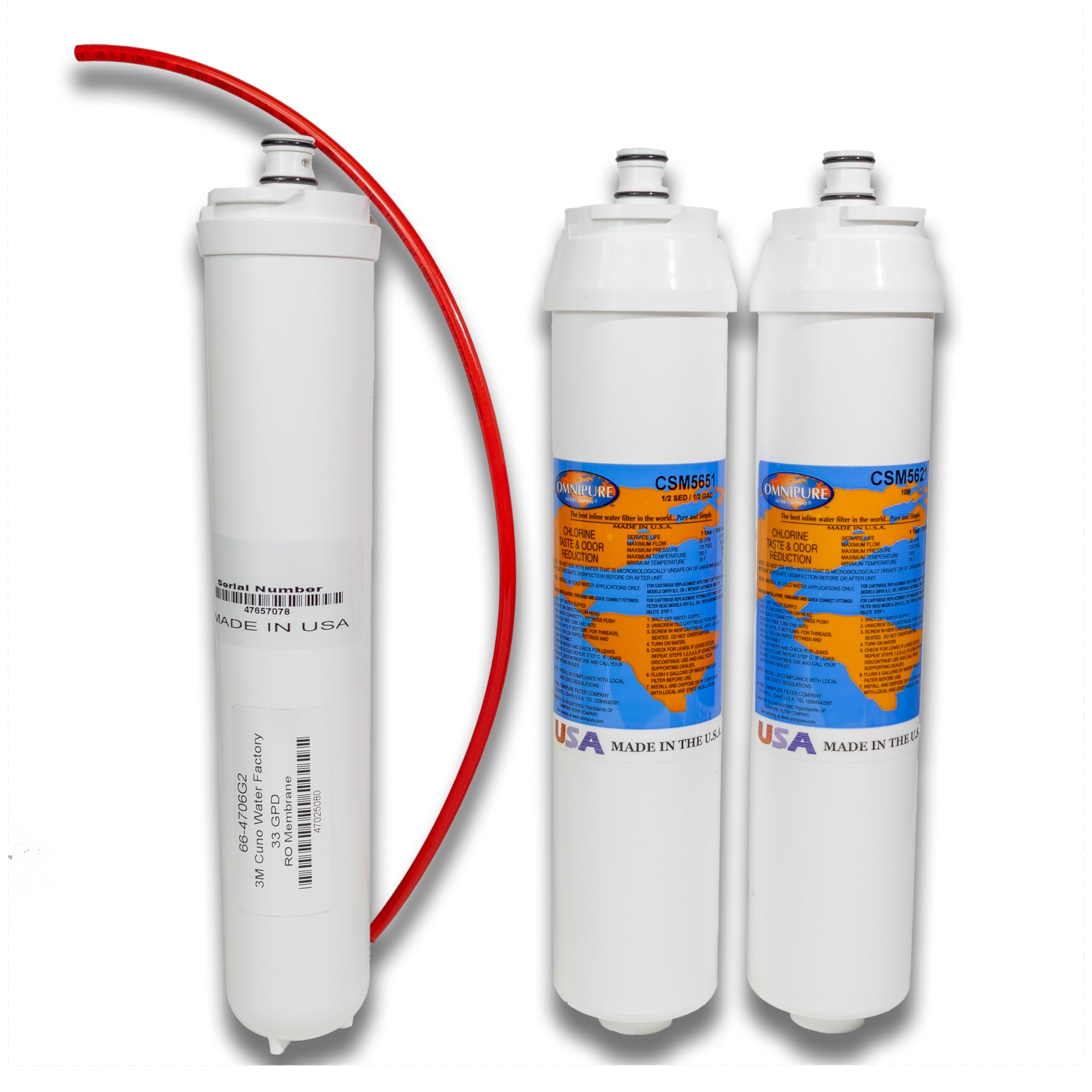 3M Cuno SQC3 Compatible Replacement Water Filter Kit – 33 GPD RO Membranes (CSM 5621 & CSM 5651) – NSF Certified Materials – Acqua Primo