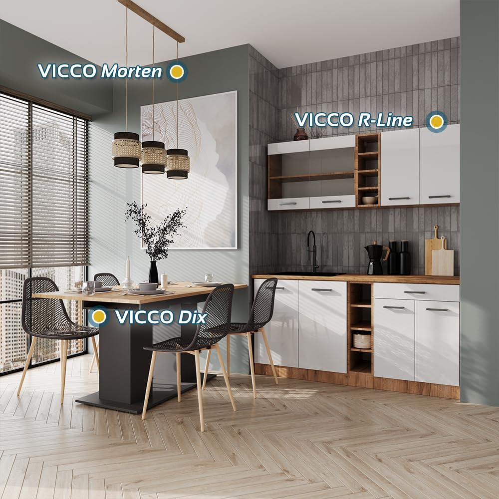 Vicco Singleküche R-Line, Weiß Hochglanz/Goldkraft Eiche, 160 cm | ohne Arbeitsplatte, zur individuellen Kombination und Erweiterung geeignet
