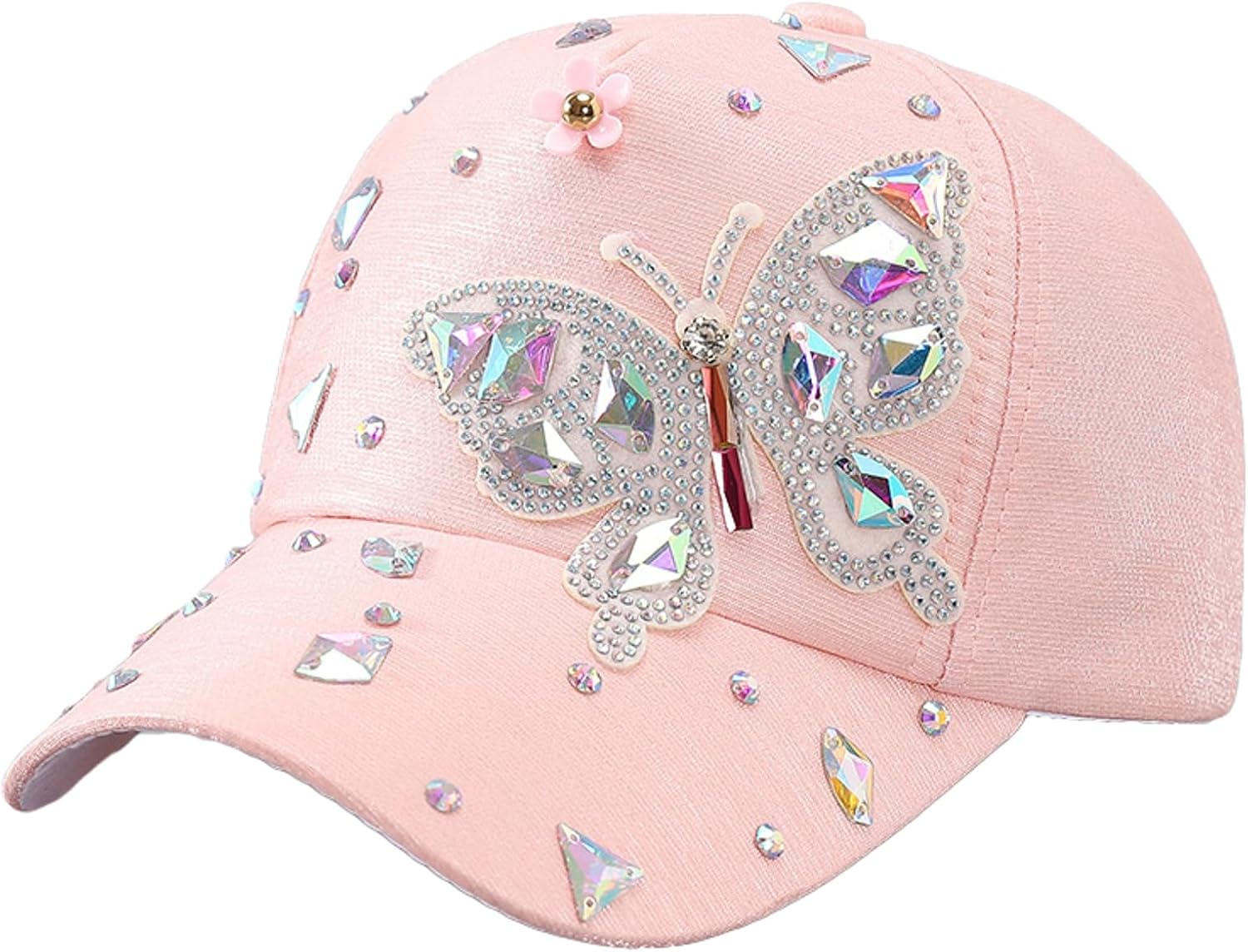Colorful Rhinestone Baseball Cap Women Bling Butterfly Sequin Sun Protection Duckbill Hat Breathable Cotton