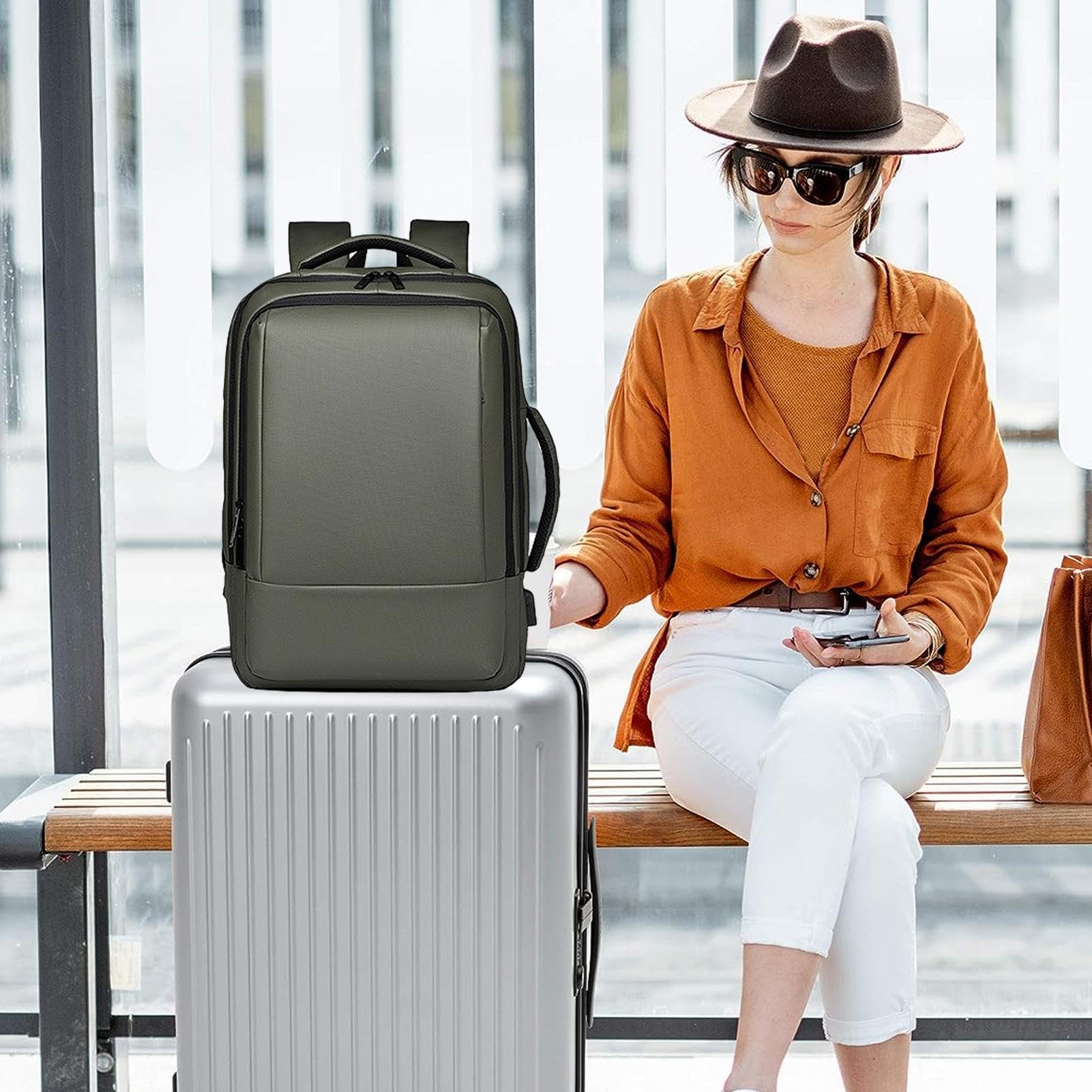 Zaino per laptop aziendale, zaino per laptop da uomo - Zaino espandibile per laptop - Zaino espandibile per laptop, borsa per notebook da viaggio per casa, viaggi, lavoro, Verde verde versione