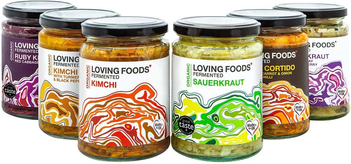 Loving Foods Award-Winning *Organic & Made in the UK* Sauerkraut & Kimchi Mixed Case (475g) Raw, Unpasteurised & Bursting with Beneficial Live Bacteria (12 x Jars - Mixed Case)